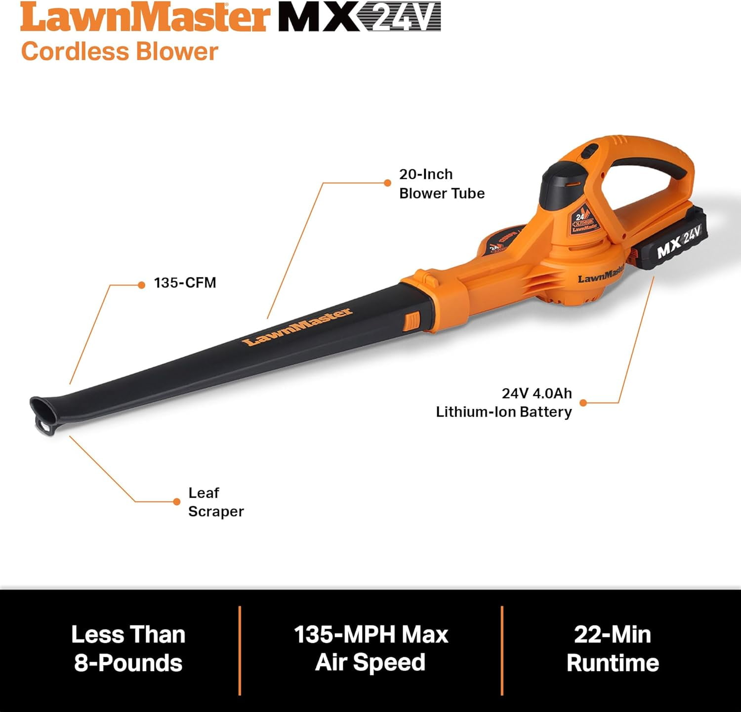 LawnMaster 24V Max Cordless Lawn Mower and Leaf Blower Combo Kit (13-inch Deck, 2x4.0Ah Batteries) e5lbq