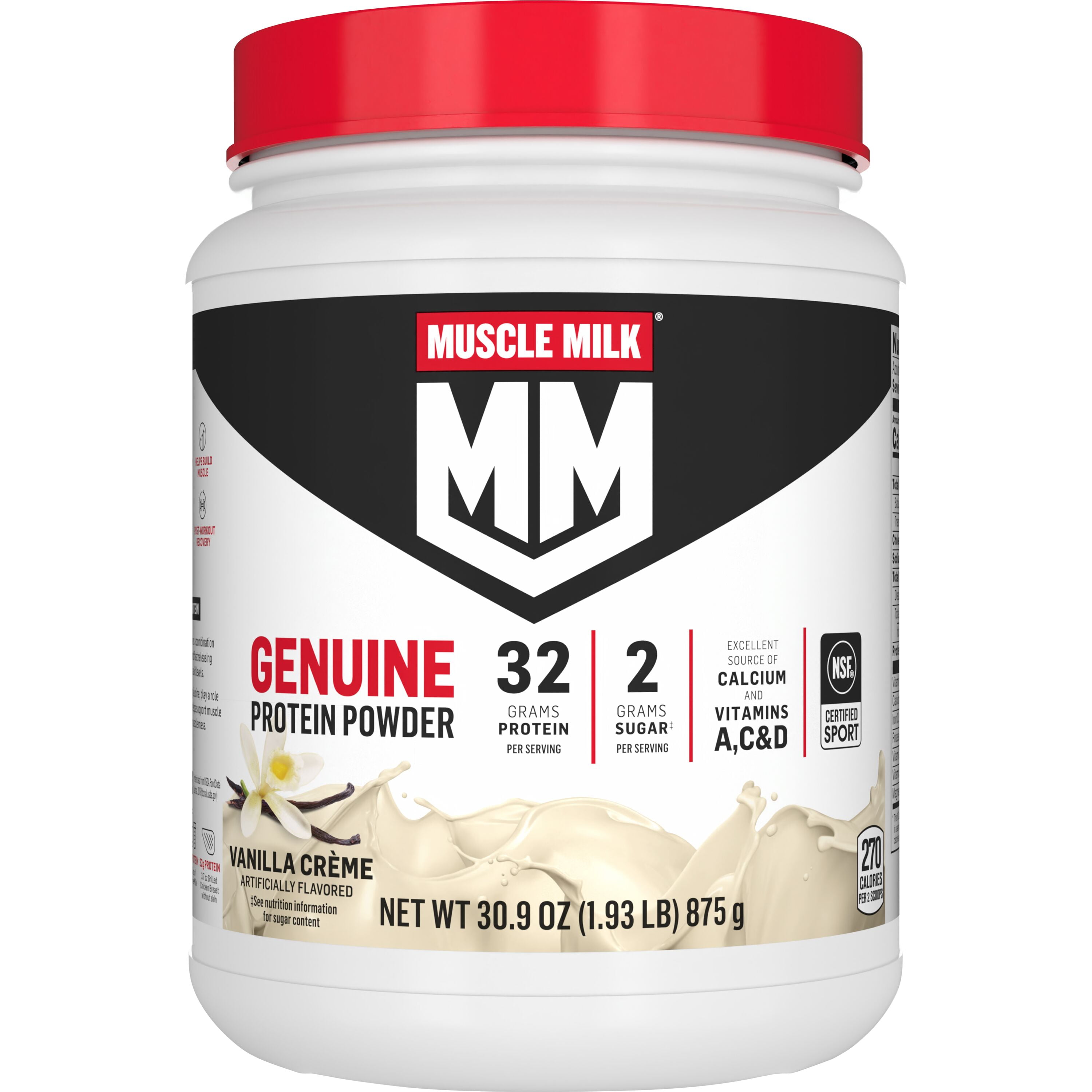 Muscle Milk Genuine Protein Powder, Vanilla Creme, Post-Workout Recovery & Muscle Support (Vanilla, 1.93 lb) t4zfd