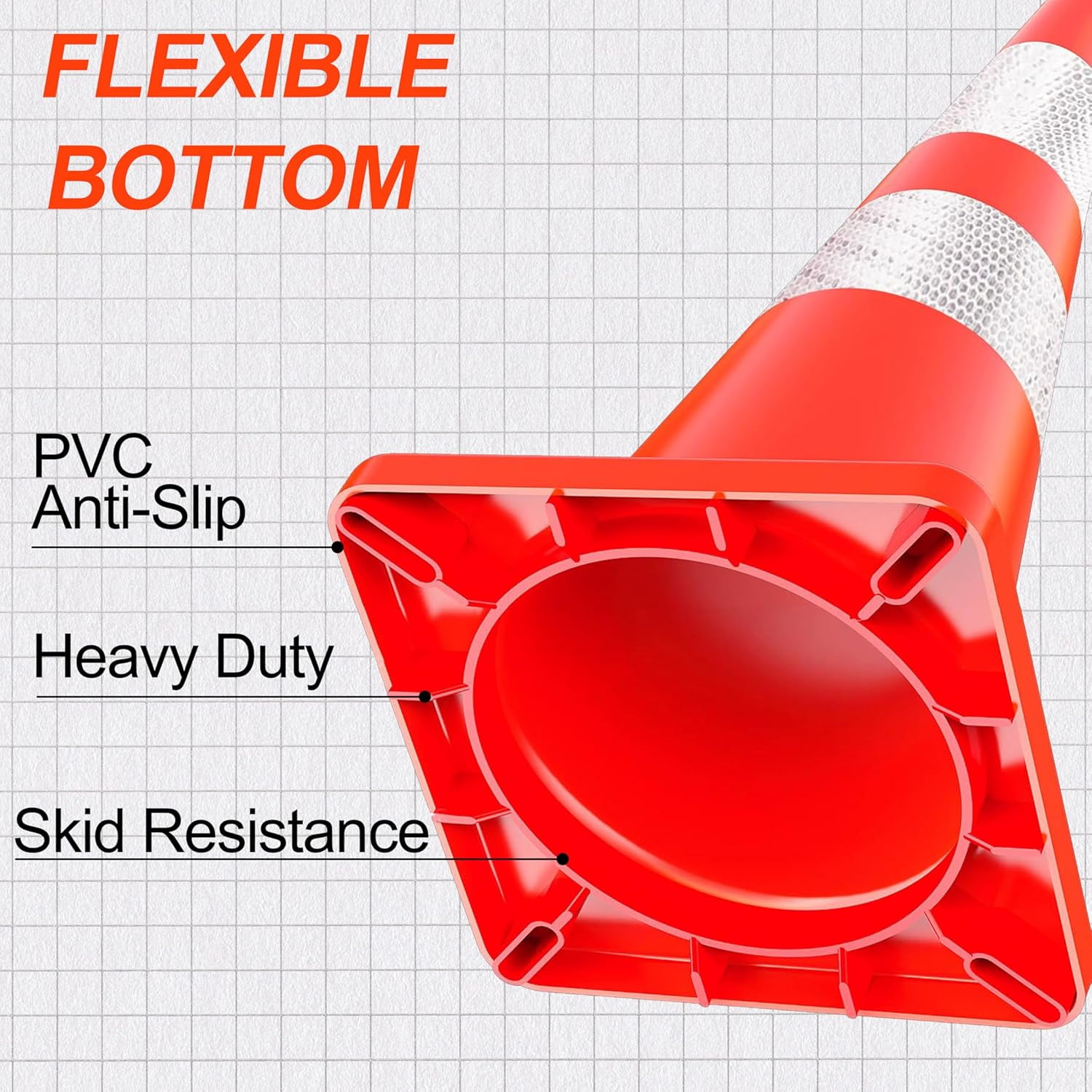 Towallmark 28 Inch Traffic Safety Cones with Reflective Collars and Weighted Bases (Orange, 12 Pack) 8yos0