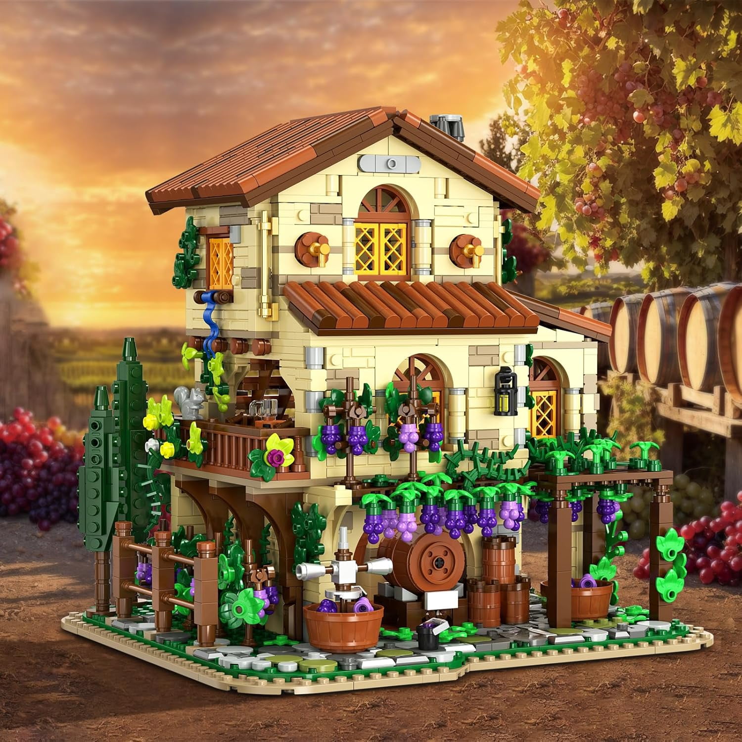TERRAMUS Vineyard Winery Castle Building Set with LED Lights (1826 Pieces, 10 x 9.5 x 9.8 in) q36qk