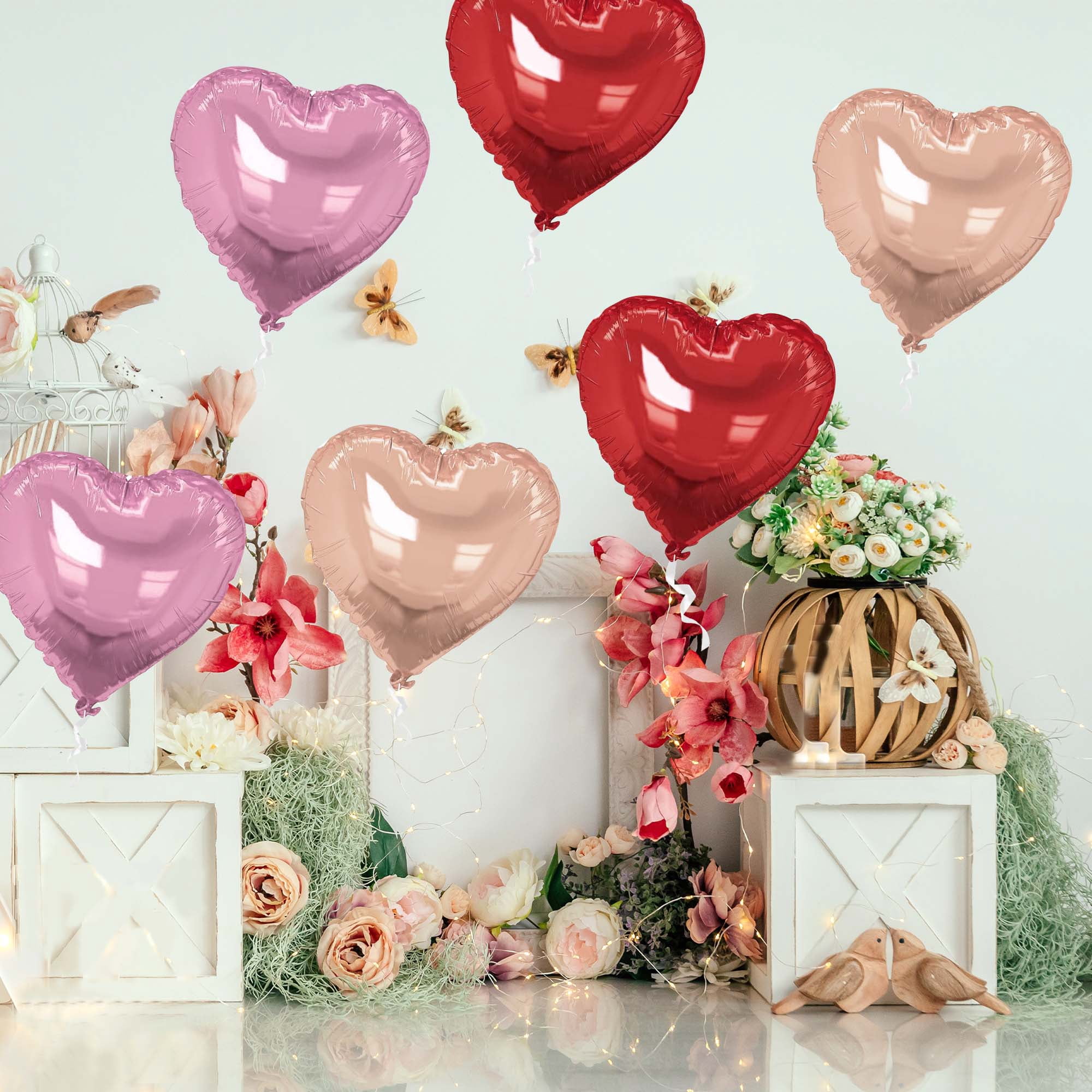 Unique Bargains Heart Pattern Helium Balloons with Ribbon (Pink, 10 Pack) kb4bo
