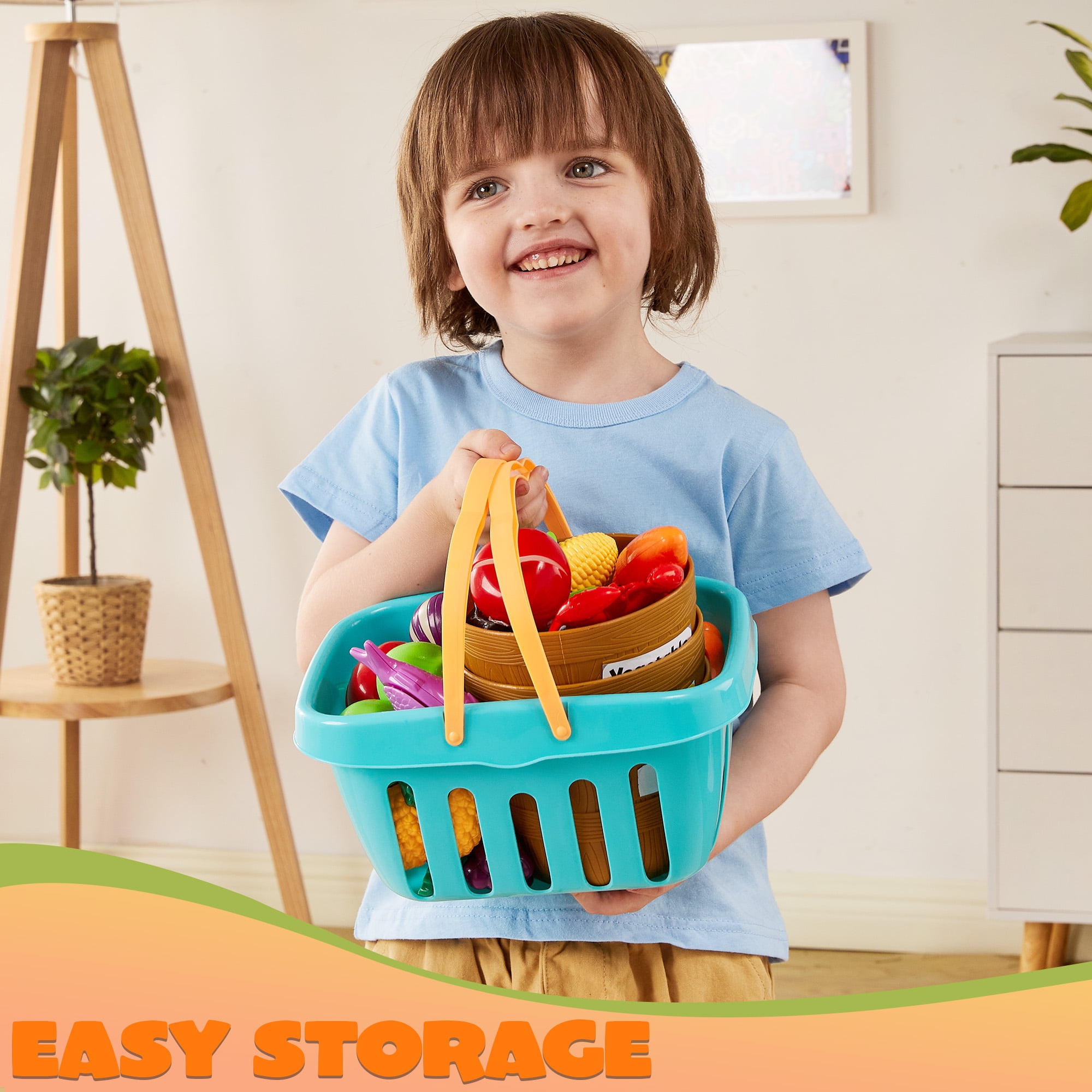 Joyfy 69-Piece Pretend Play Food Set for Kitchen, Educational Color Sorting & Cutting Toy (69 Pieces) angv4