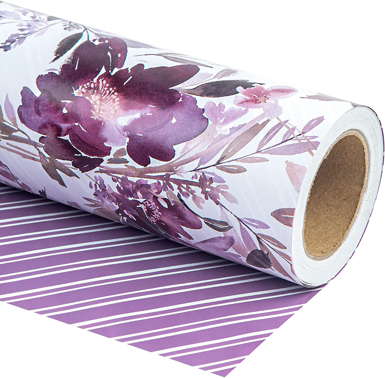 WRAPAHOLIC Reversible Wrapping Paper, Premium Floral Gift Wrap for Weddings and Holidays (Purple, 17 in x 33 ft) vs44s