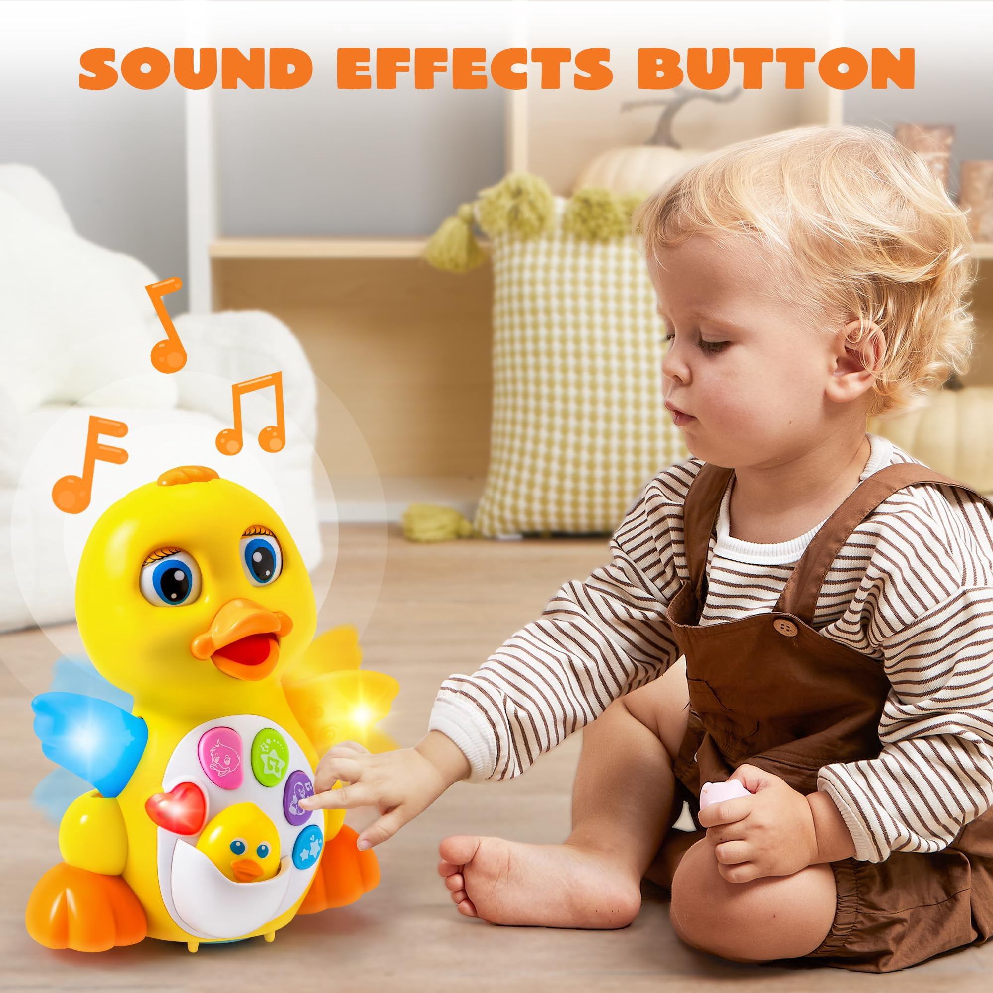 Joyfy Musical Dancing Walking Duck Toy for Toddlers, Interactive Learning Toy with Lights and Sounds (Yellow, 1 Count) se3ps
