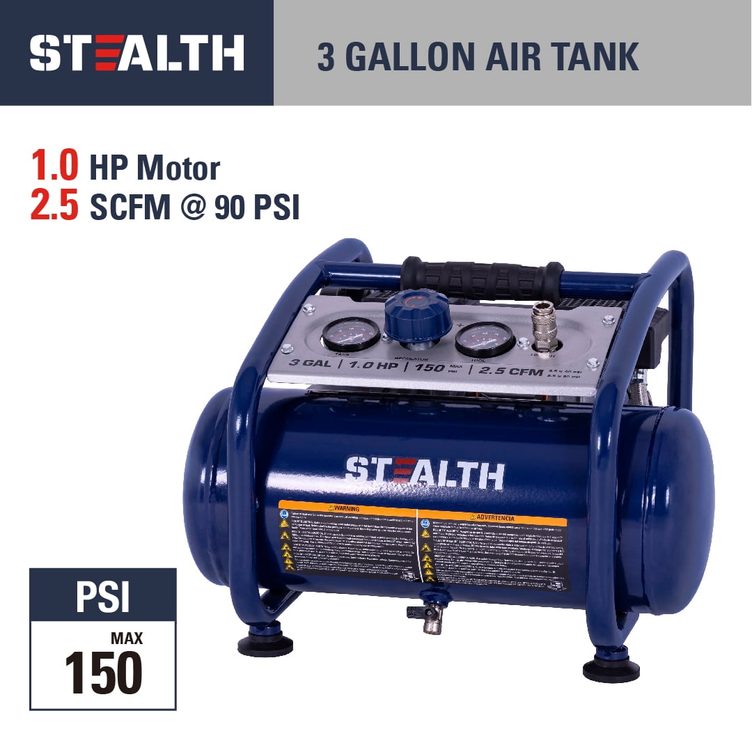 Stealth Ultra Quiet Portable Electric Air Compressor (Blue, 3 gal) vfxk8