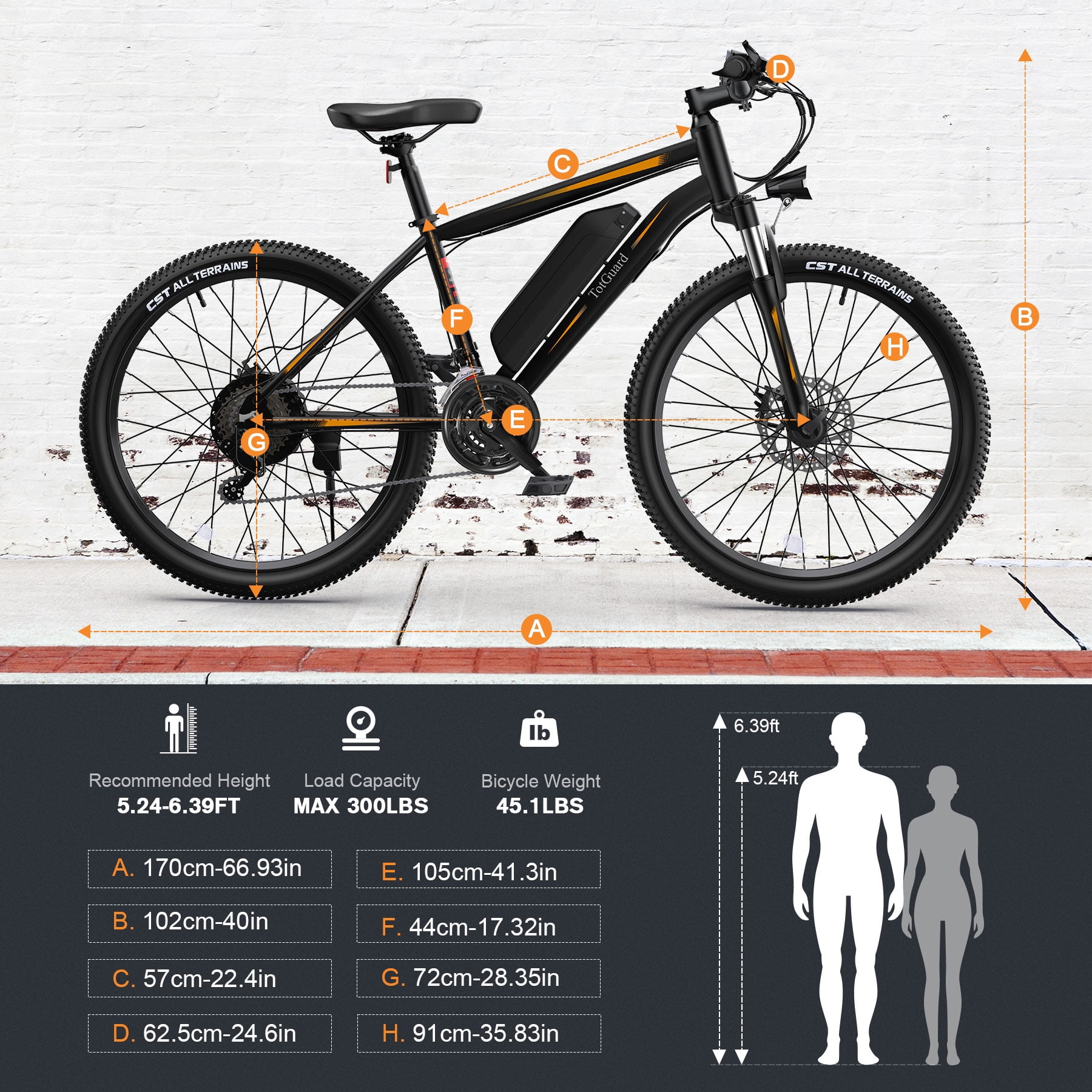 TotGuard Electric Mountain Bike for Adults, 350W Ebike with 36V 10.4Ah Removable Battery, 21-Speed Shimano Gears, Suspension Fork (Orange, 26 in) zsnwl