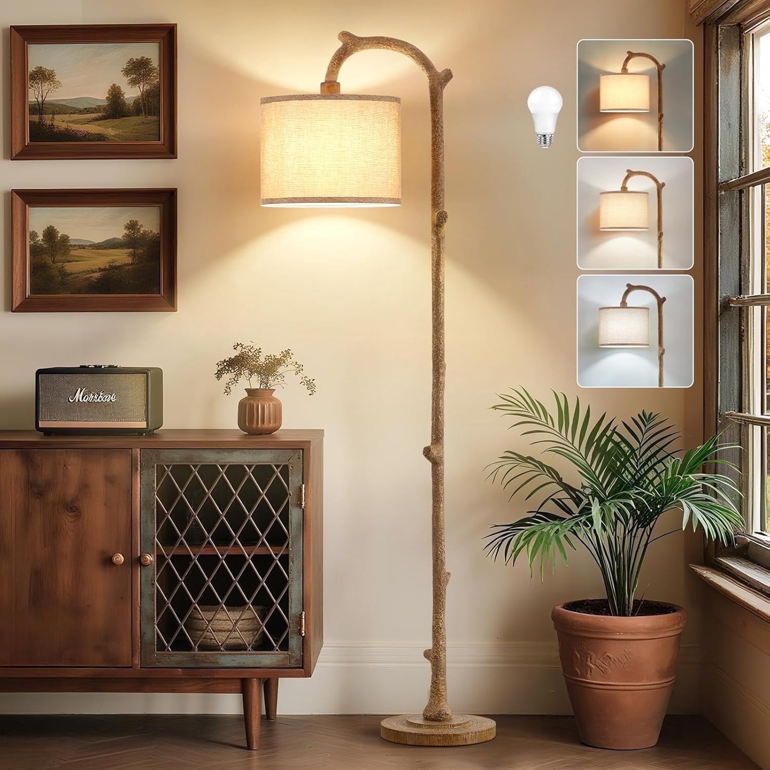 NATYSWAN Rustic Farmhouse Floor Lamp, Vintage Tall Standing Light for Living Room and Bedroom (Brown, 69 in) i3sim