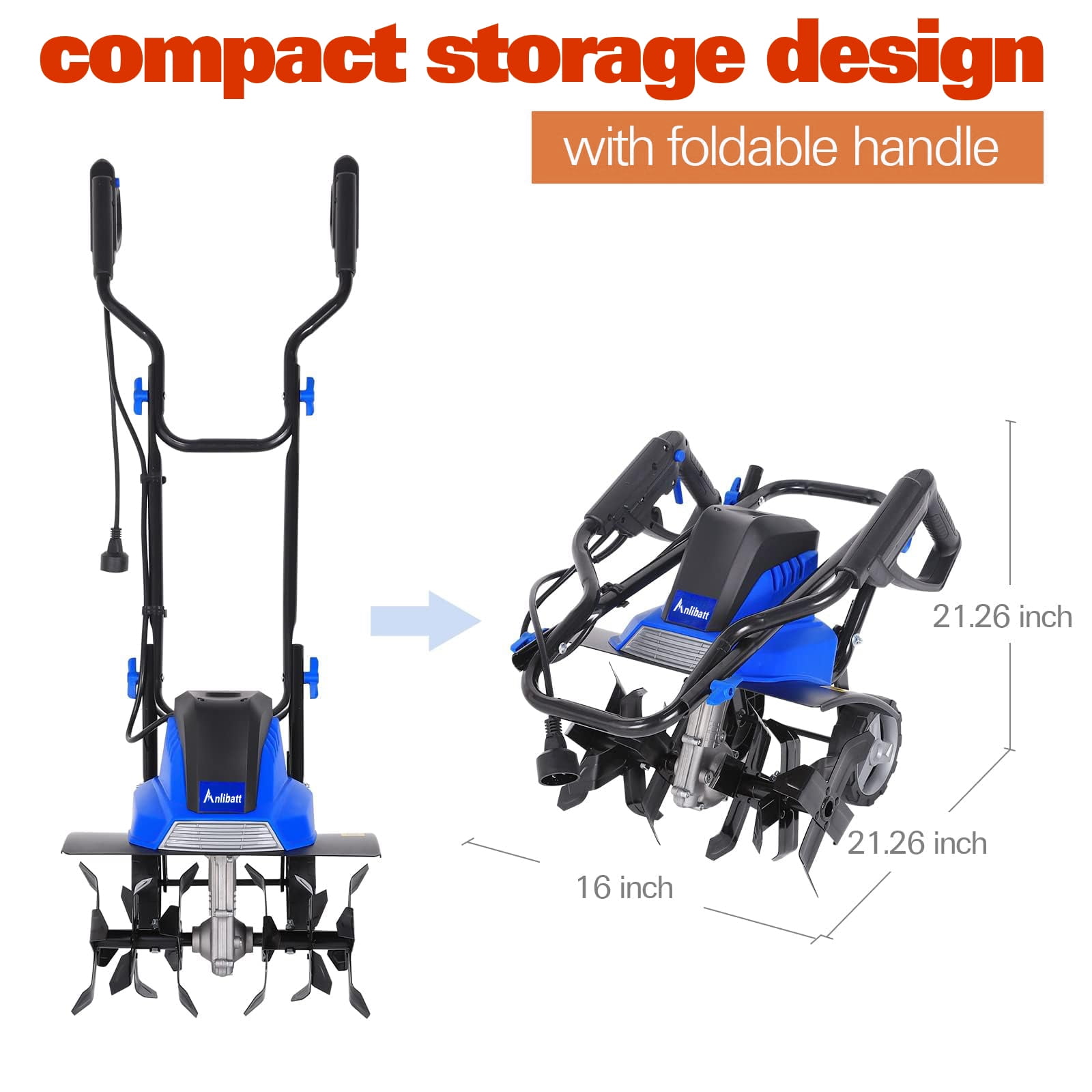 ANLIBATT Electric Garden Tiller Cultivator, 13.5 Amp 16 in Wide Rototiller with 6 Steel Tines and Adjustable Wheels z4aur