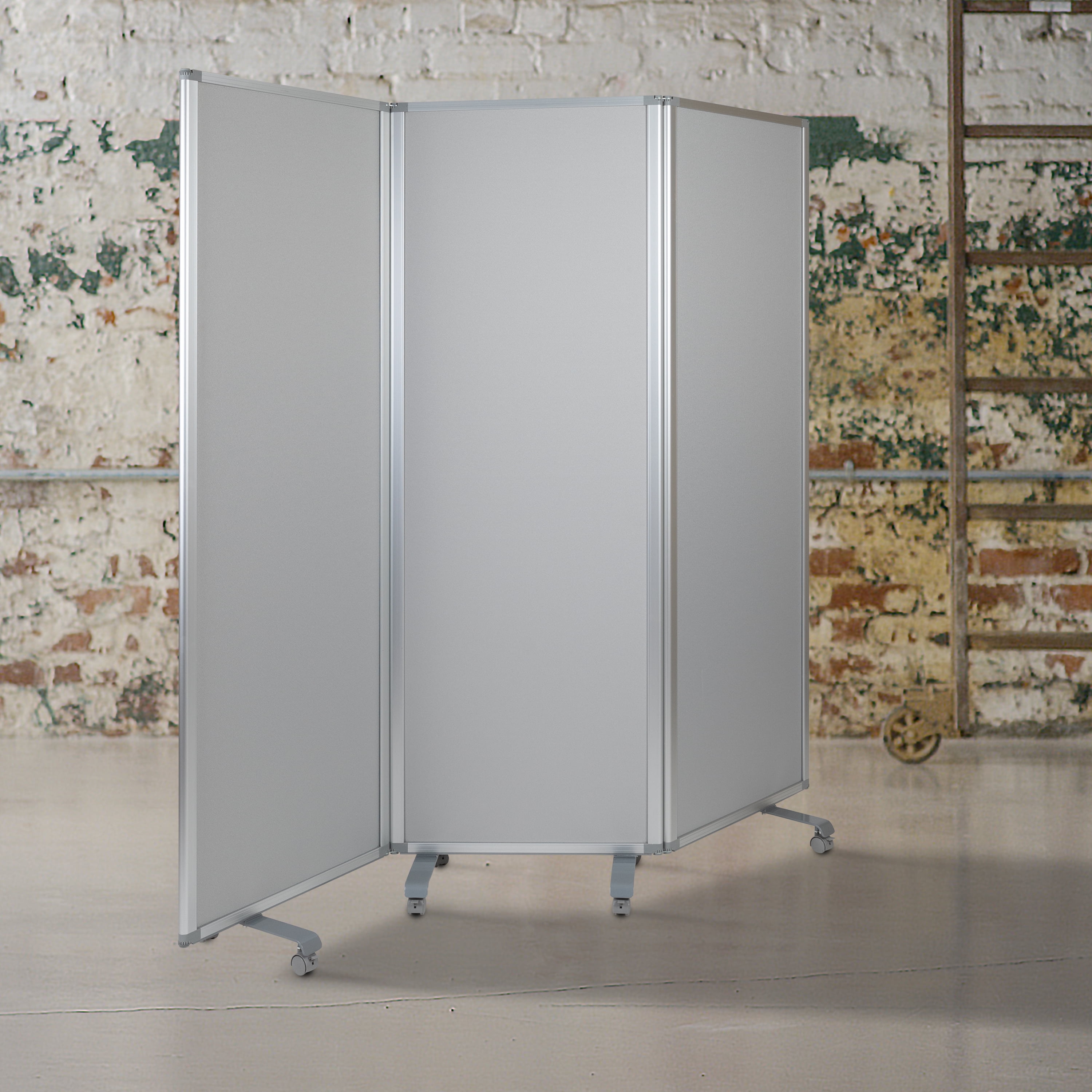 Emma + Oliver Mobile Whiteboard and Fabric Room Divider with Locking Casters (White, 72 in H x 24 in W) f43i0