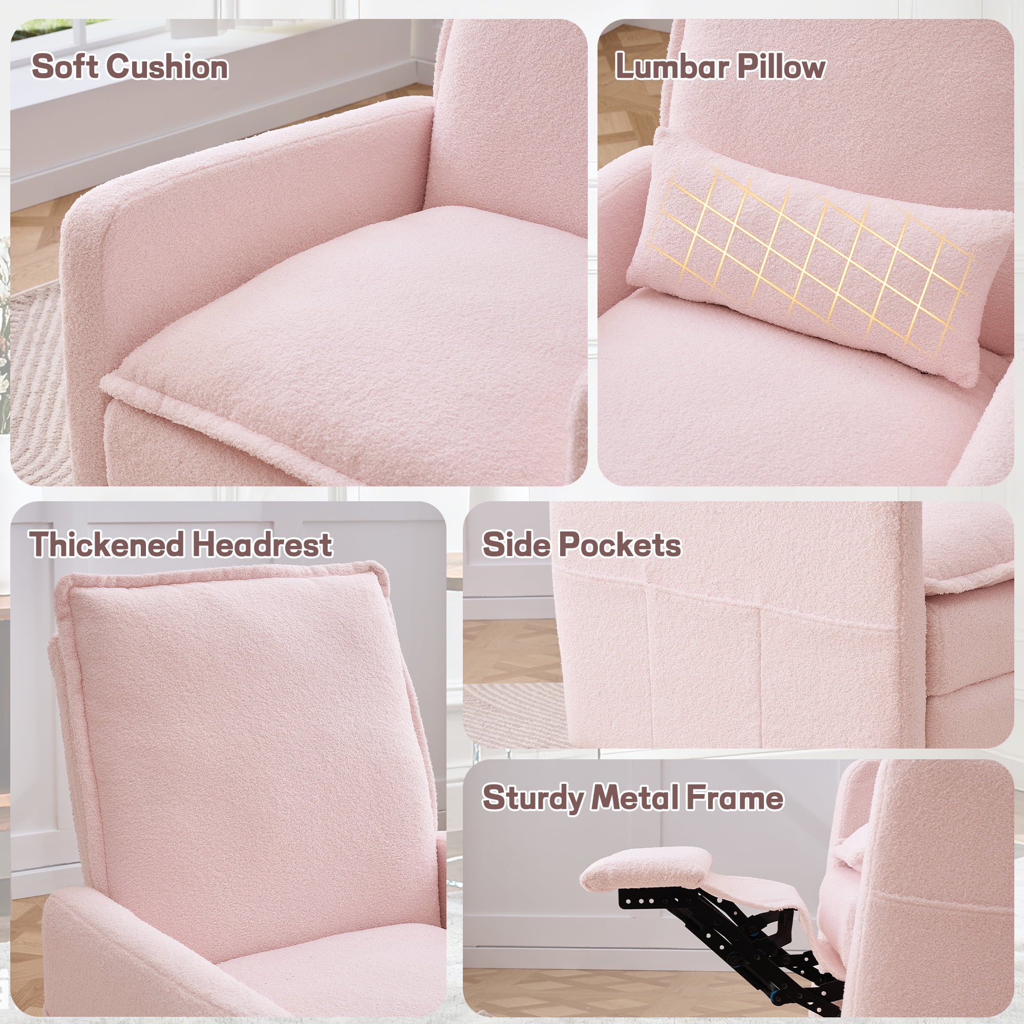 Korser Swivel Rocker Recliner Chair with Side Pockets, Ergonomic Nursery Glider for Living Room (Pink, 27.17 in W x 40.55 in H) 0ndfg
