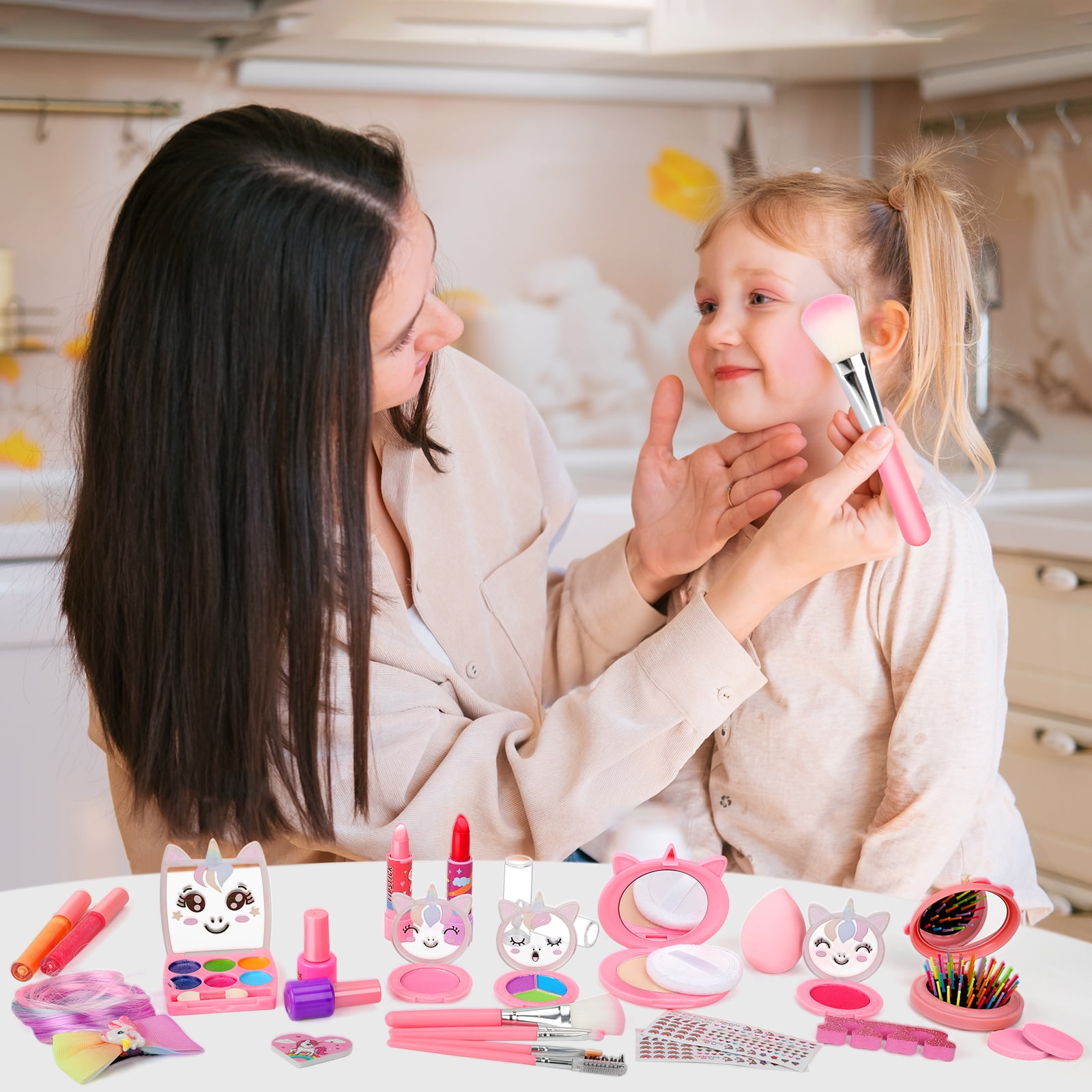 Sendida Kids Makeup Kit for Girls, Washable Princess Cosmetic Set with Unicorn Case (Pink, 26-Piece Set) jq0b0