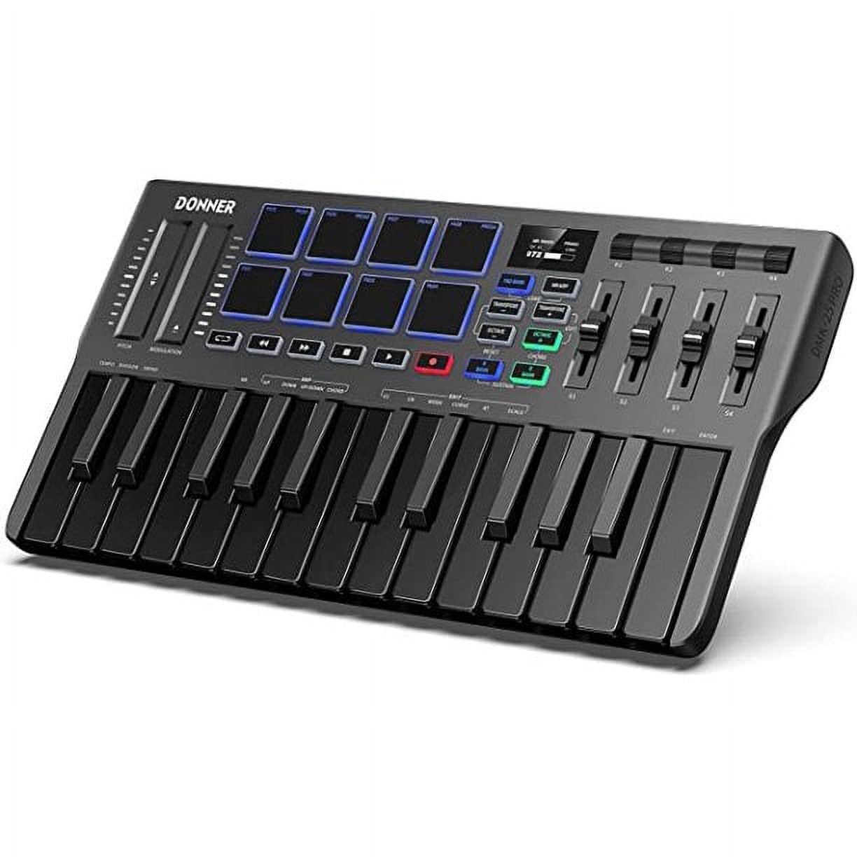 Donner DMK 25 Pro MIDI Keyboard Controller, 25-Key Portable Music Production Keyboard with 8 Backlit Drum Pads and OLED Display (Black) ji1uk