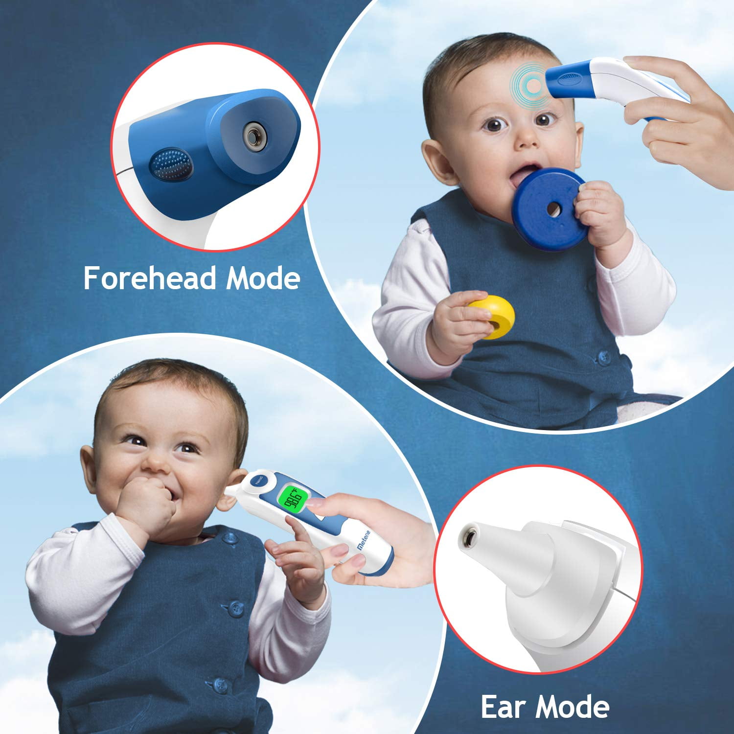 Metene Digital Forehead and Ear Thermometer for Baby, Fast 1-Second Reading with Fever Alarm (1 Count) dum29