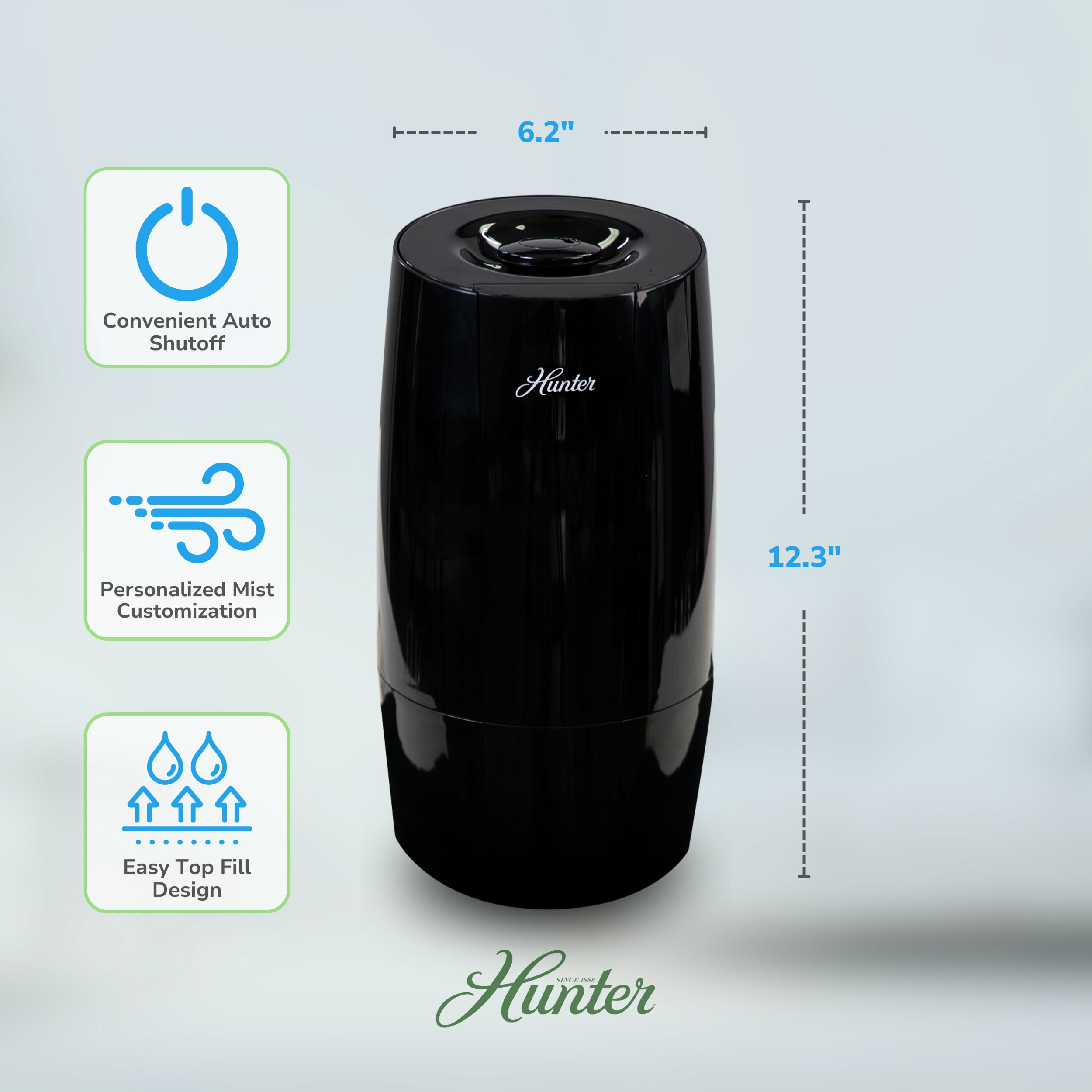 Hunter Aspire Cool Mist Ultrasonic Humidifier with Essential Oil Tray (Black, 0.7 gal) mbgm7