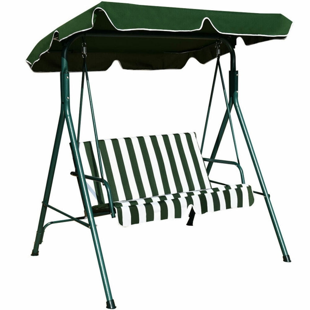 Topcobe Cushioned Patio Swing Glider with Adjustable Canopy (Green, 390 lb Capacity) sypld