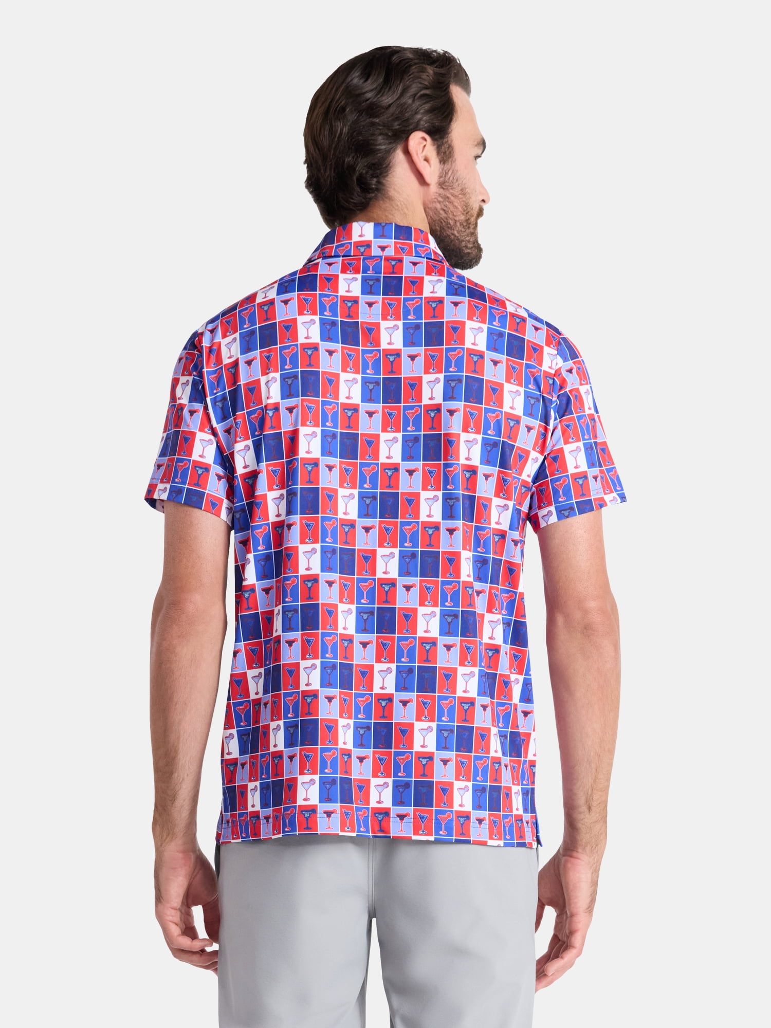 Birdie Bound Men's Cocktails Print Polo Golf Shirt (Multi-Color, XS) bttlg
