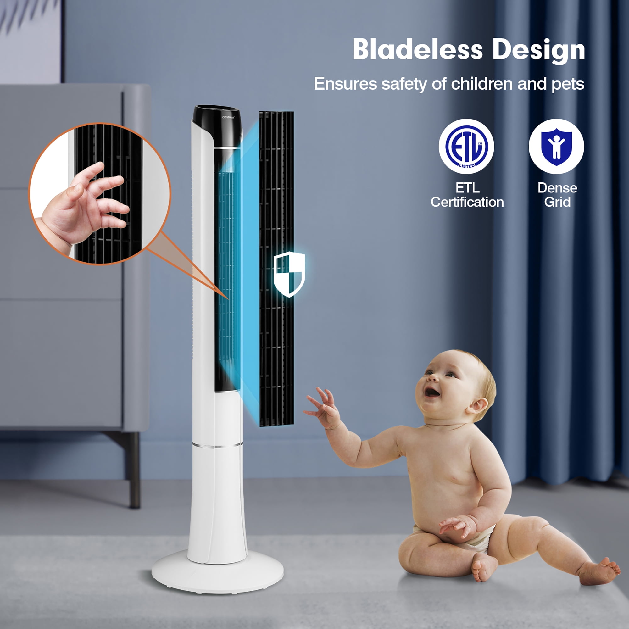Costway 48 in Tower Fan with Remote Control and LED Display (White, 48 in) aemvk