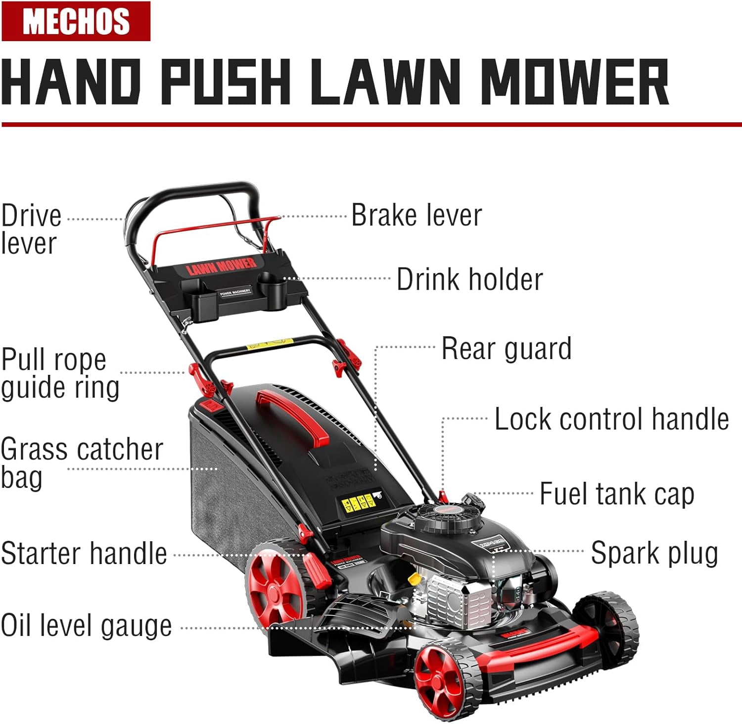 Datingday 21 in 201cc 4-Cycle Gas Self-Propelled Lawn Mower (Red, 21 in) x5ciq