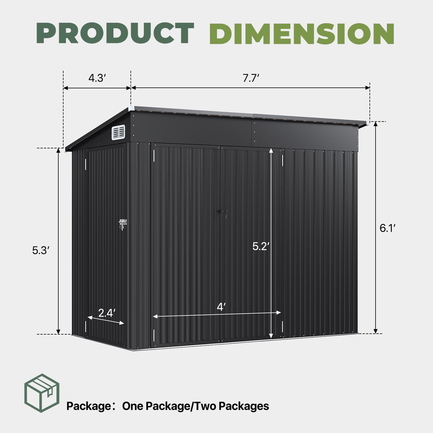 BaPiPro Metal Storage Shed, Outdoor Garden Tool Organizer with Triple Lockable Doors and Vents (Black, 8 ft x 4 ft) 89c66