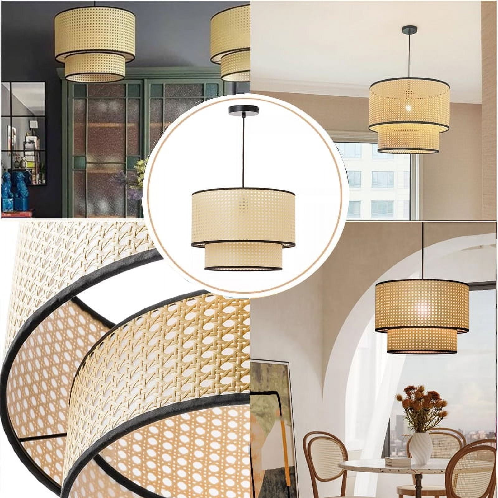 Arturesthome Mid Century Hand-Woven Rattan Pendant Light (Black, 12 in) wn4nw