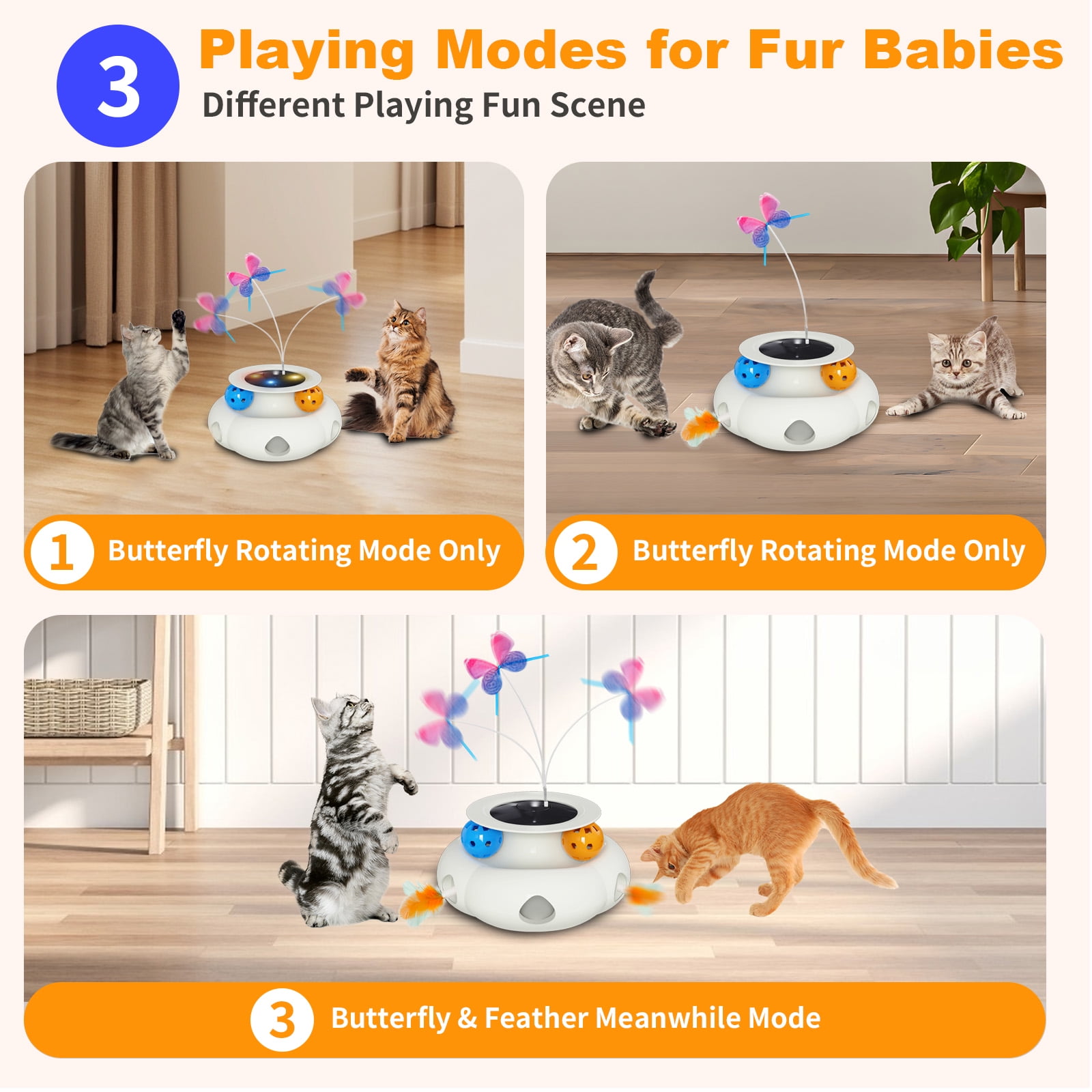 UniMaxLink Electric Interactive Cat Toy, Automatic Rotating Butterfly Feather Wand with USB Rechargeable Battery (White) mp0r1