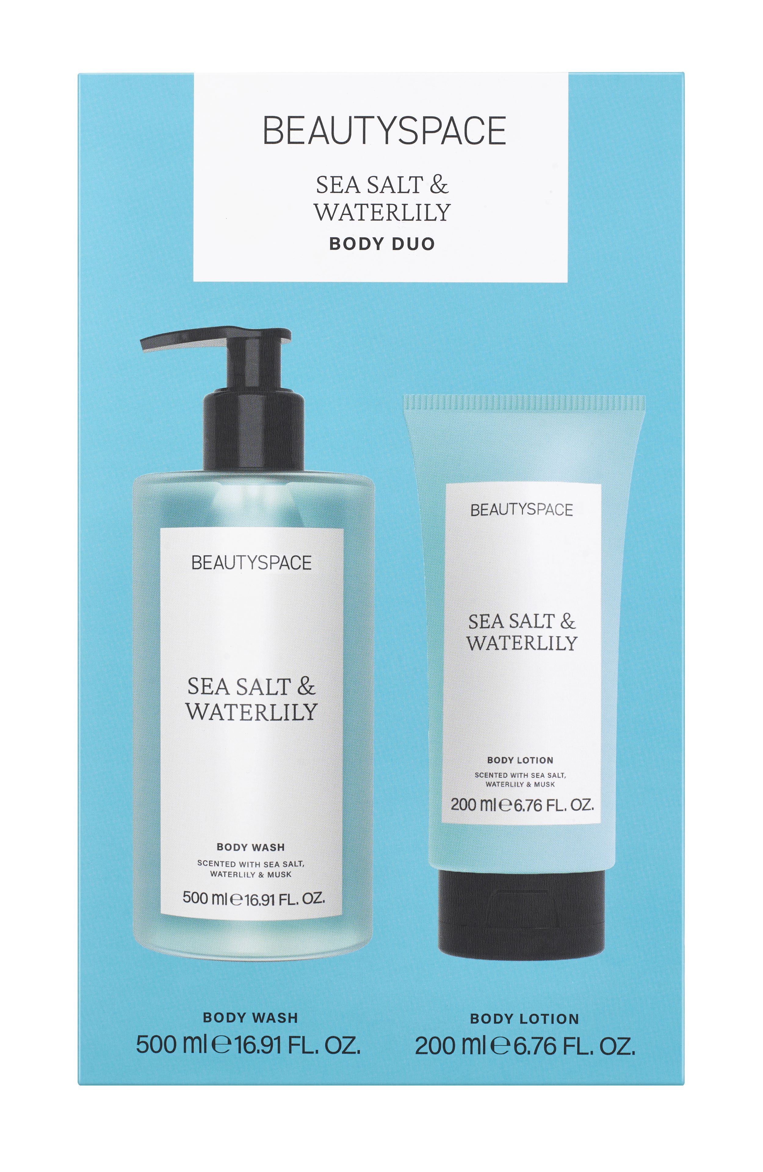 BEAUTYSPACENK Sea Salt and Waterlily Body Wash and Lotion Gift Set (Blue, 2 Pack, 16 fl oz) kym2j