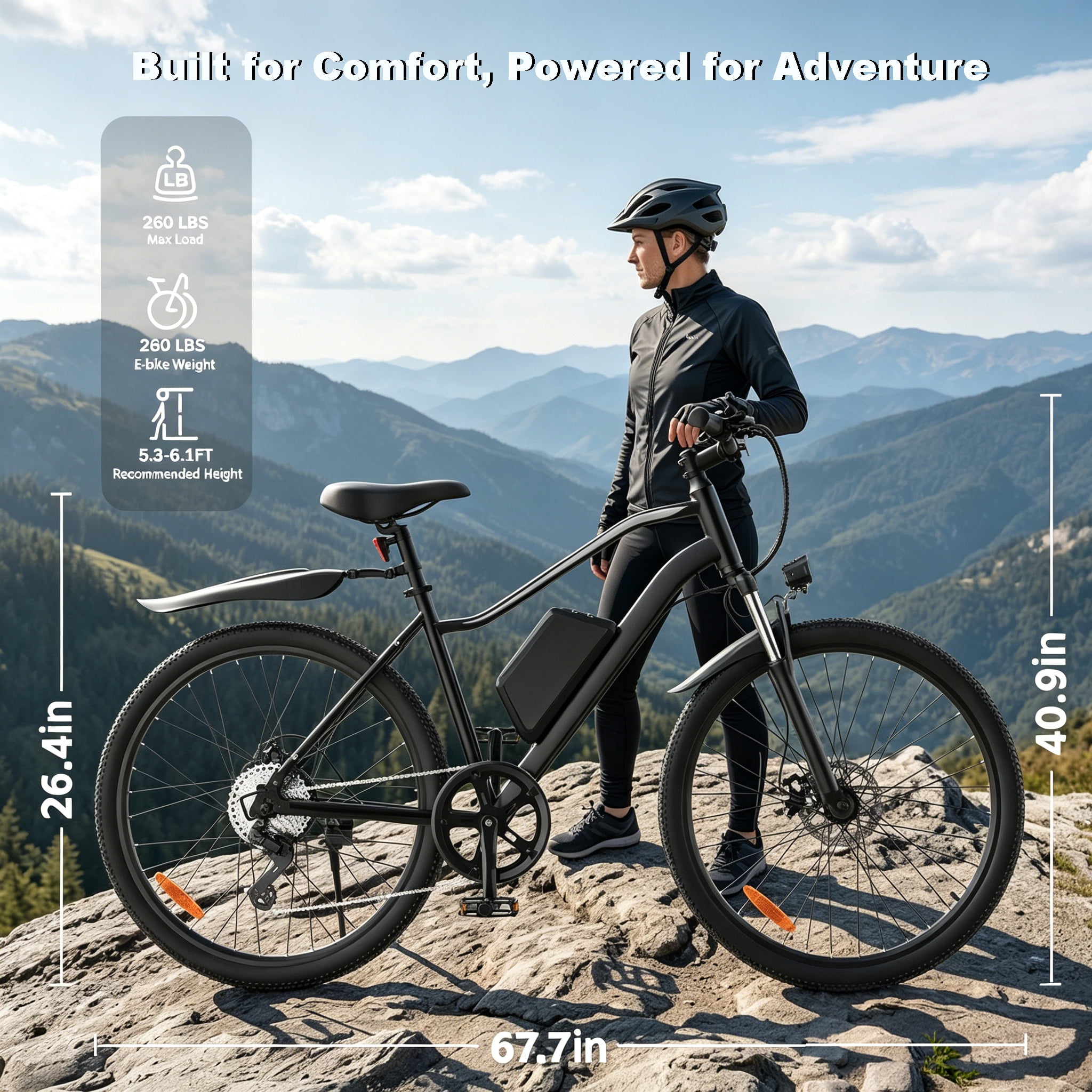 isinwin Electric Mountain Bike for Adults, 26 in E-Bike with Shimano 7-Speed Gears, 750W Peak Motor, 36V Battery (Black, 26 in) ve91o