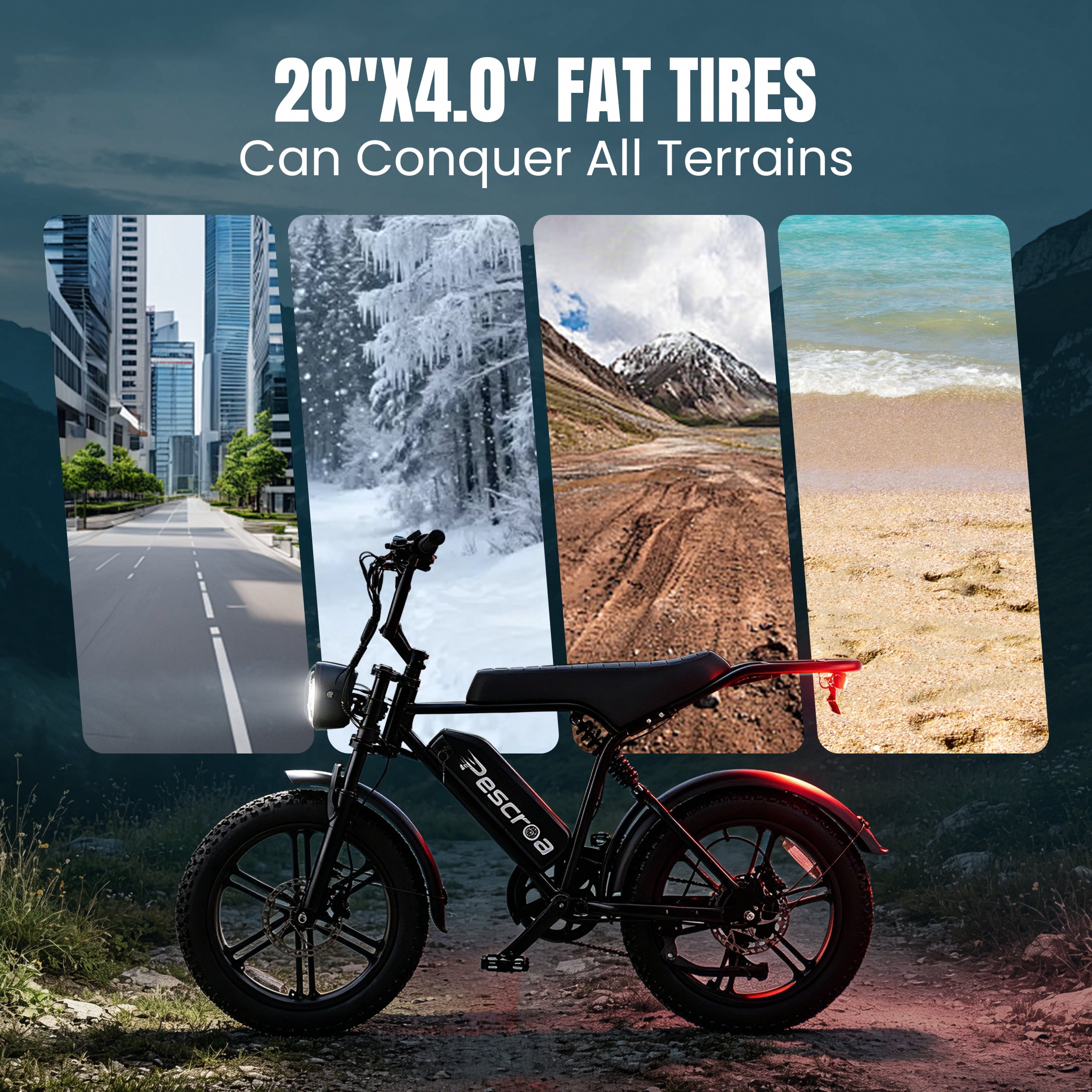 PESCROA Electric Mountain Bike, 1500W Motor Fat Tire E-Bike for Adults, 7-Speed Commuter Bicycle (Black, 20 in) vzp8q