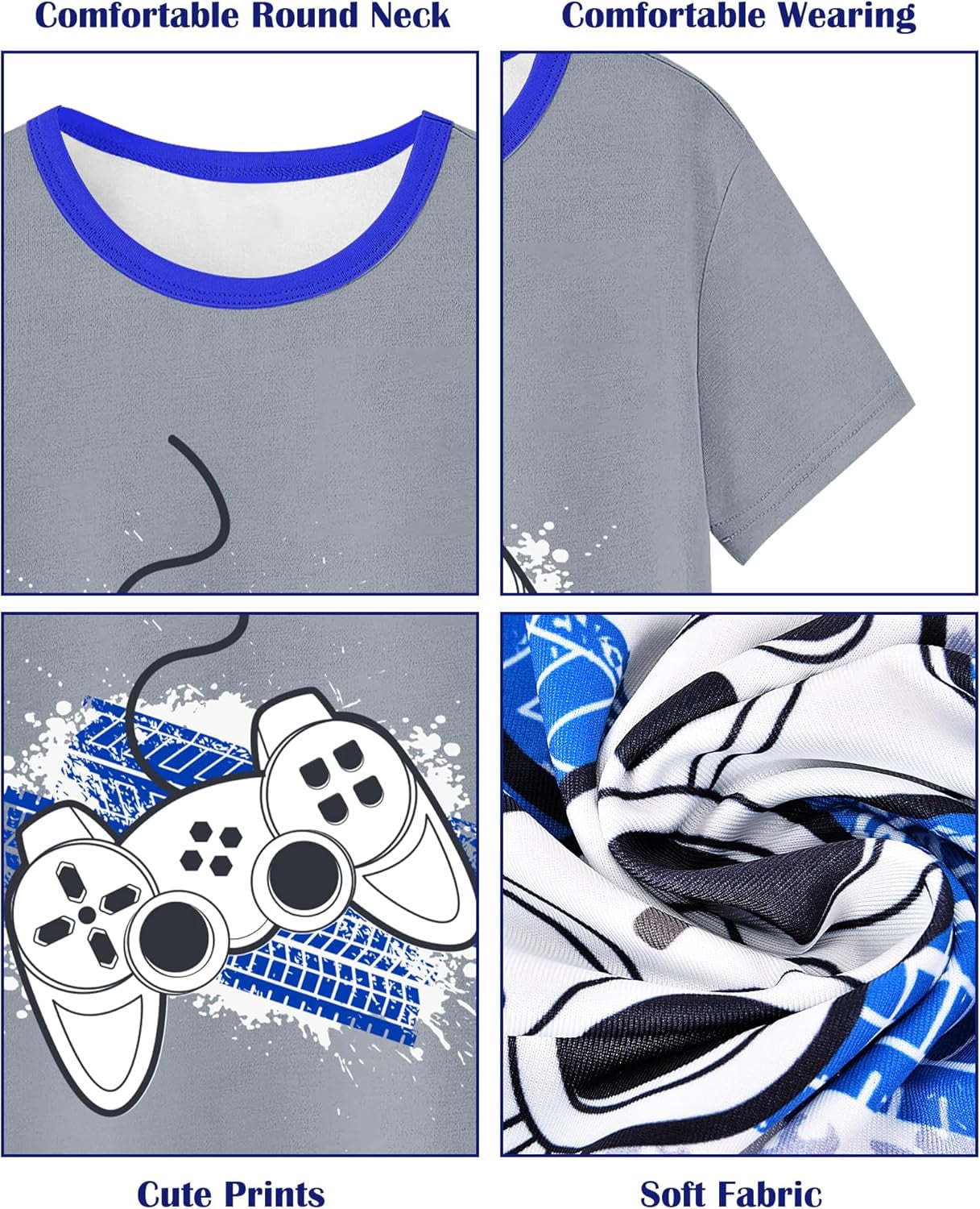 Fiodrimy Boys Summer Short Sleeve Pajama Set (Grey, Size 8-14) dmigw
