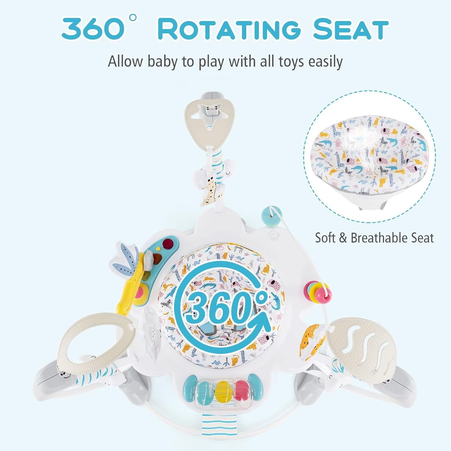 INFANS Baby Activity Center, 3-in-1 Jumper and Bouncer with Interactive Toys, 360° Rotating Seat, 3 Adjustable Heights (Blue, 25 lb Capacity) 0v924