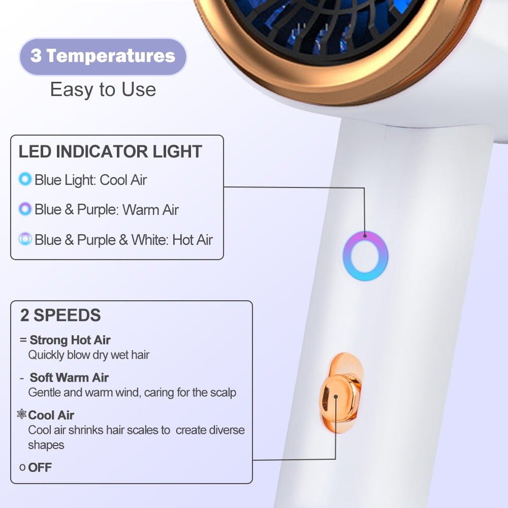 YUANYE Ionic Hair Dryer, Professional High-Speed Blow Dryer with Negative Ion Technology (White, 0.9 lb) v5y7q