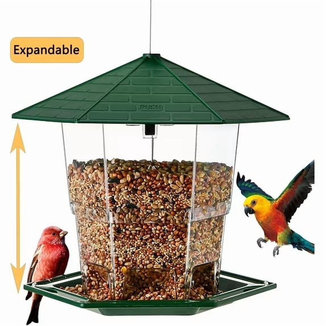 PHANCIR Wild Bird Feeder for Outdoor Hanging, Expandable Heavy-Duty Seed Dispenser with Latch (Green, 2.2 lb Capacity) yjh8w