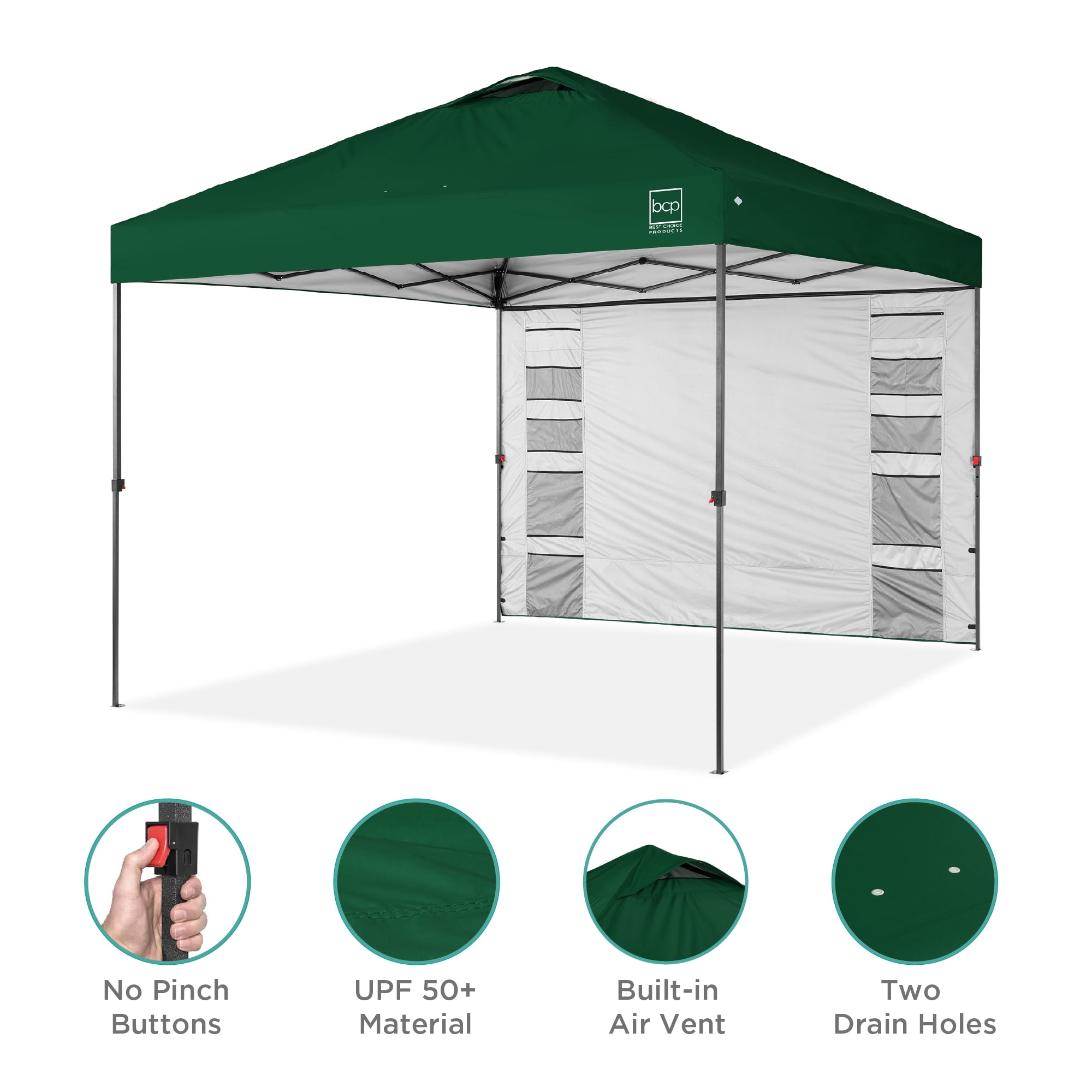 Best Choice Products Pop Up Canopy Tent with Side Wall and Carrying Case (Forest Green, 10 ft x 10 ft) 6s8de