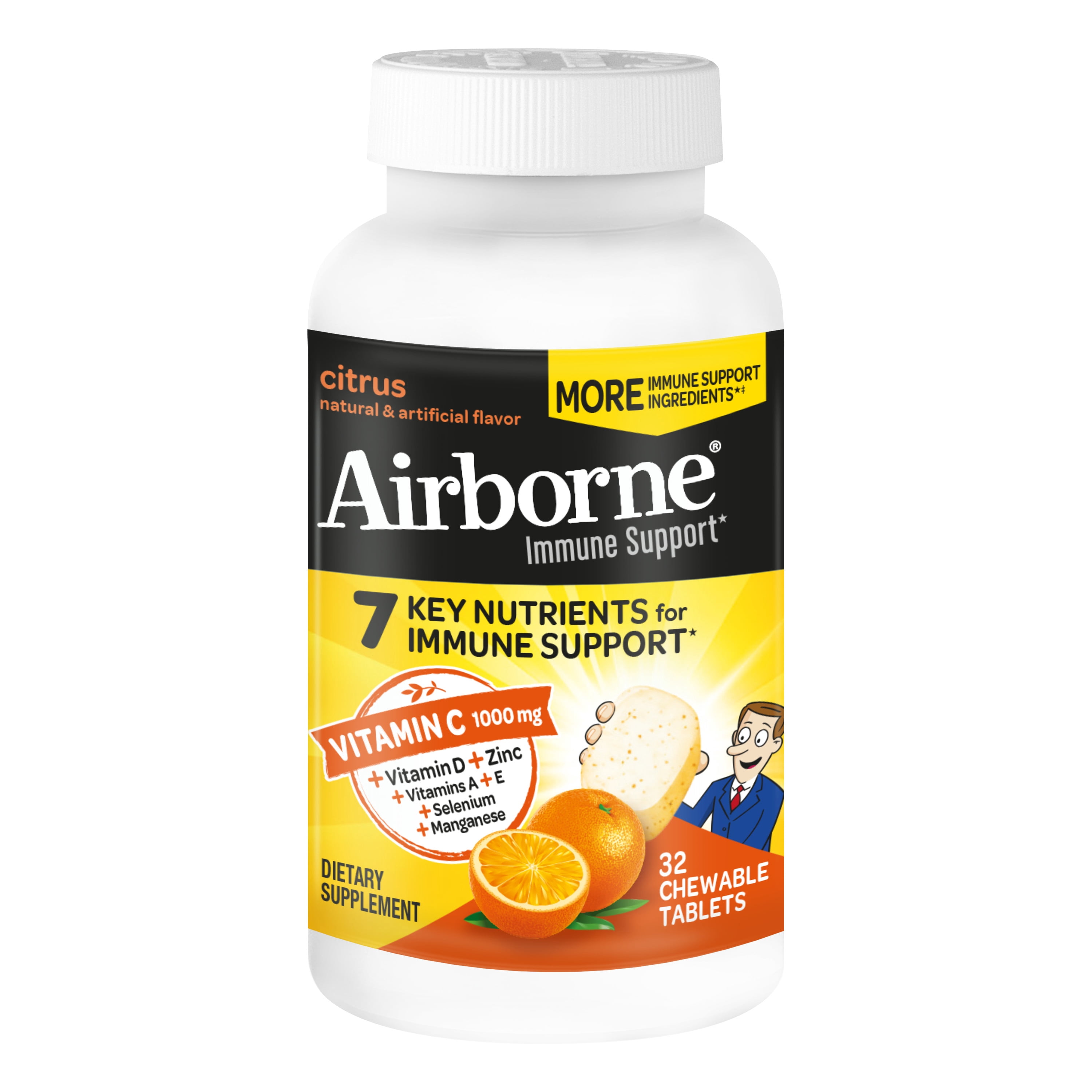 Airborne Vitamin C Immune Support Effervescent Tablets with Zinc and Selenium (Citrus, 32 ct) j5s1z