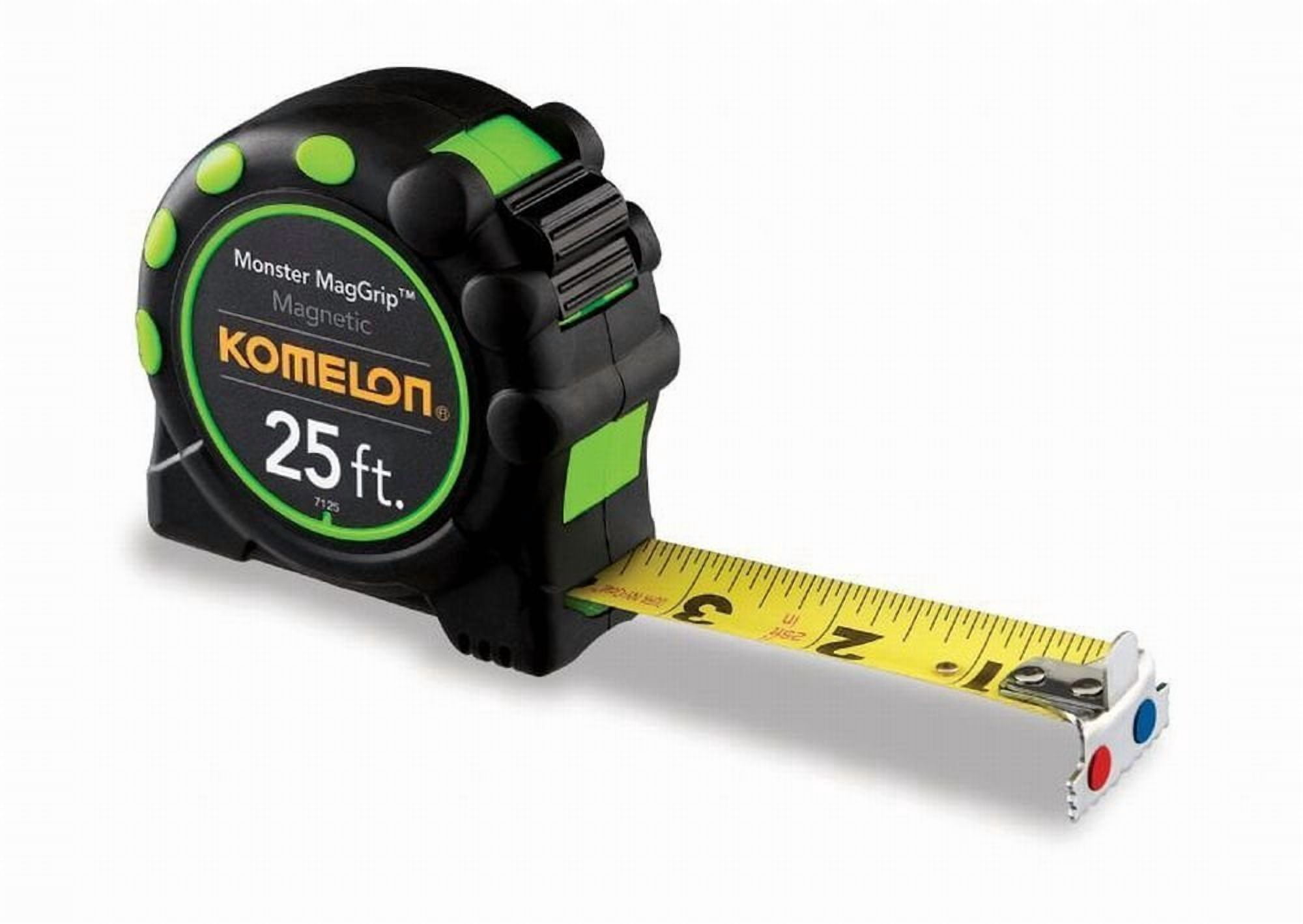 Komelon Monster Magnetic Tape Measure, Heavy-Duty Nylon Coated Blade, Dual-End Hook (Yellow, 25 ft) 9jea9
