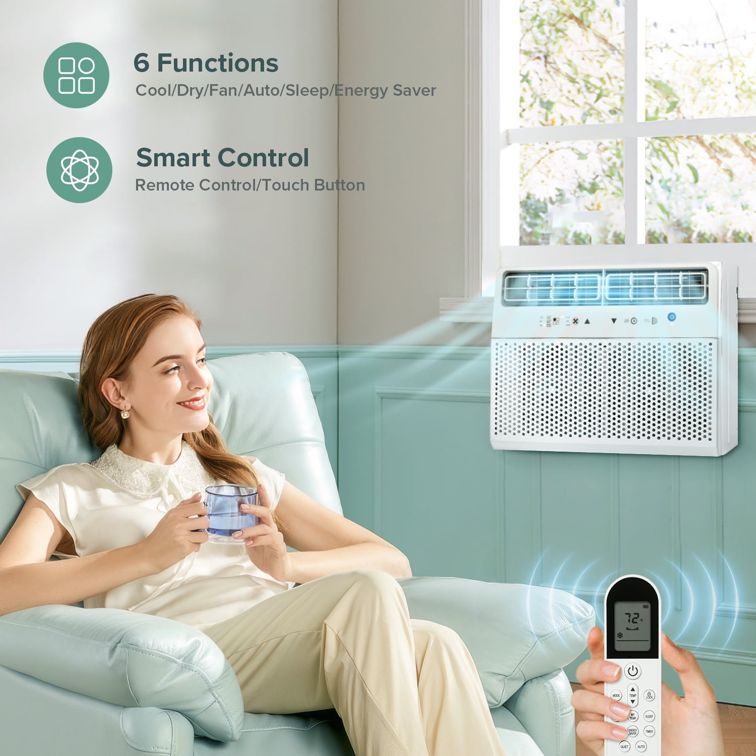 Havato 12,000 BTU Window Air Conditioner, 6-in-1 AC Unit with Remote Control (White, 650 sq ft) zbnbo