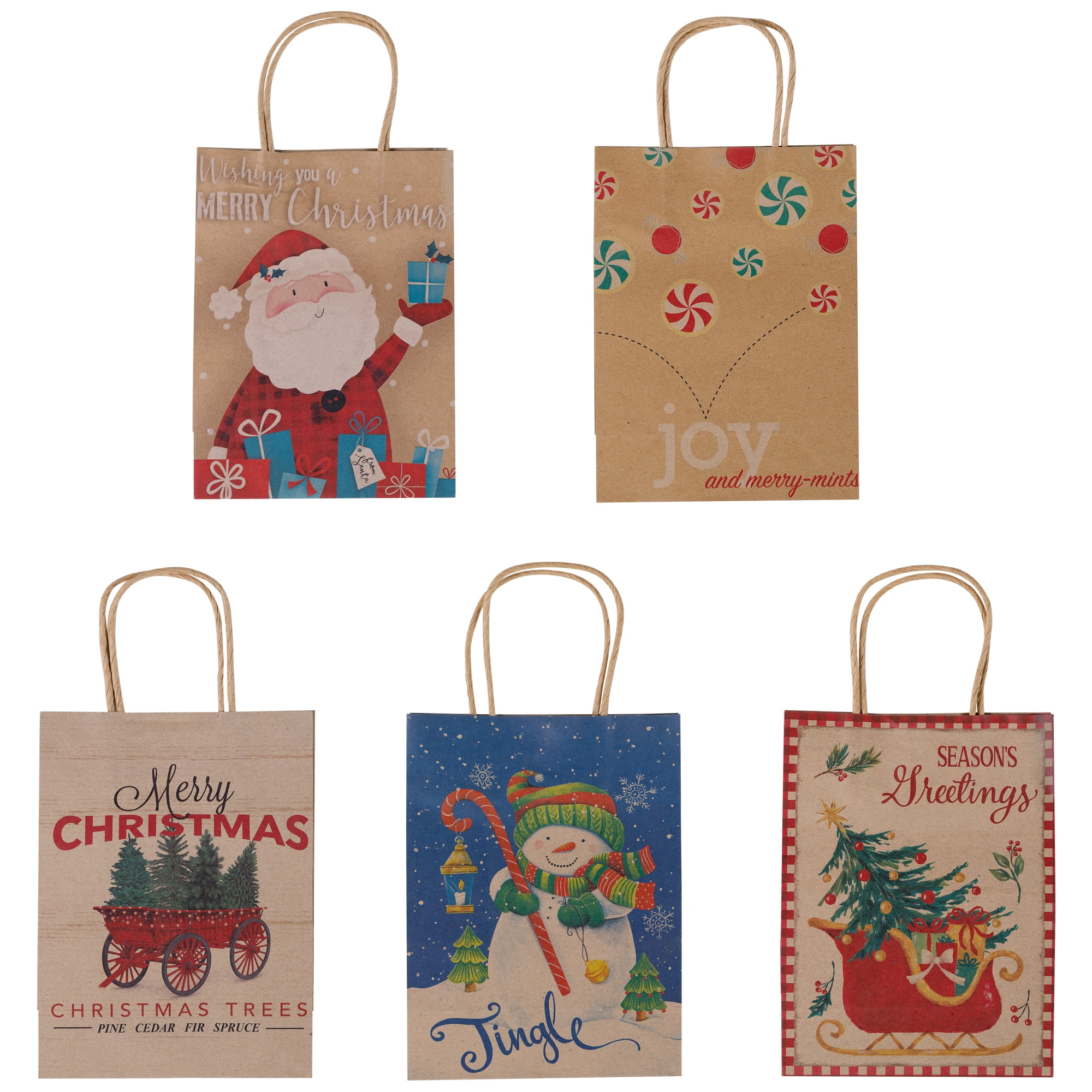 Lindy Bowman Christmas Gift Bags with Handles, Holiday Assorted Designs (15 Pack, 8 in x 6 in x 3 in) 8ozx2