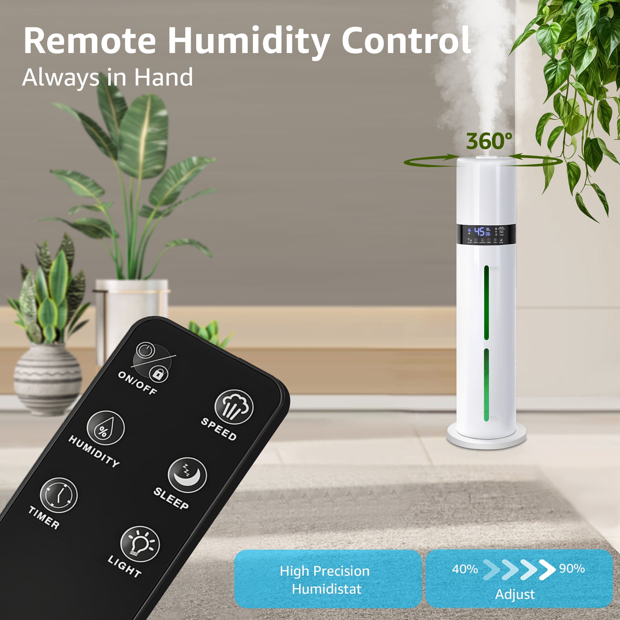 ITdodo Ultrasonic Cool Mist Humidifier for Large Rooms, Top Fill Smart Humidity Control with Remote (White, 2.38 gal) s8xi9