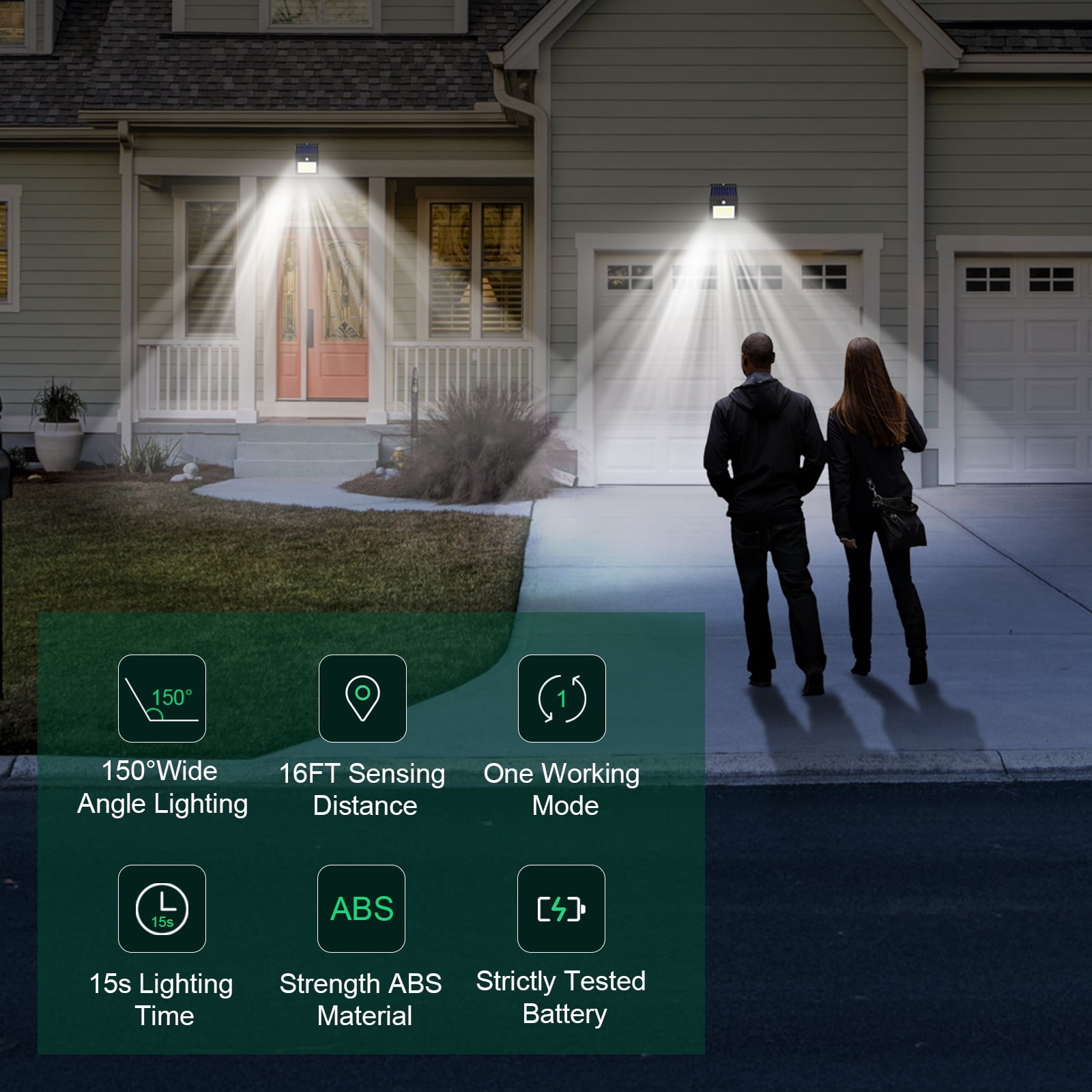 IJIL Solar Outdoor Lights, Motion Sensor Security Lighting for Garden Fence Yard Deck Garage (Black, 4 Pack) 0mlb3