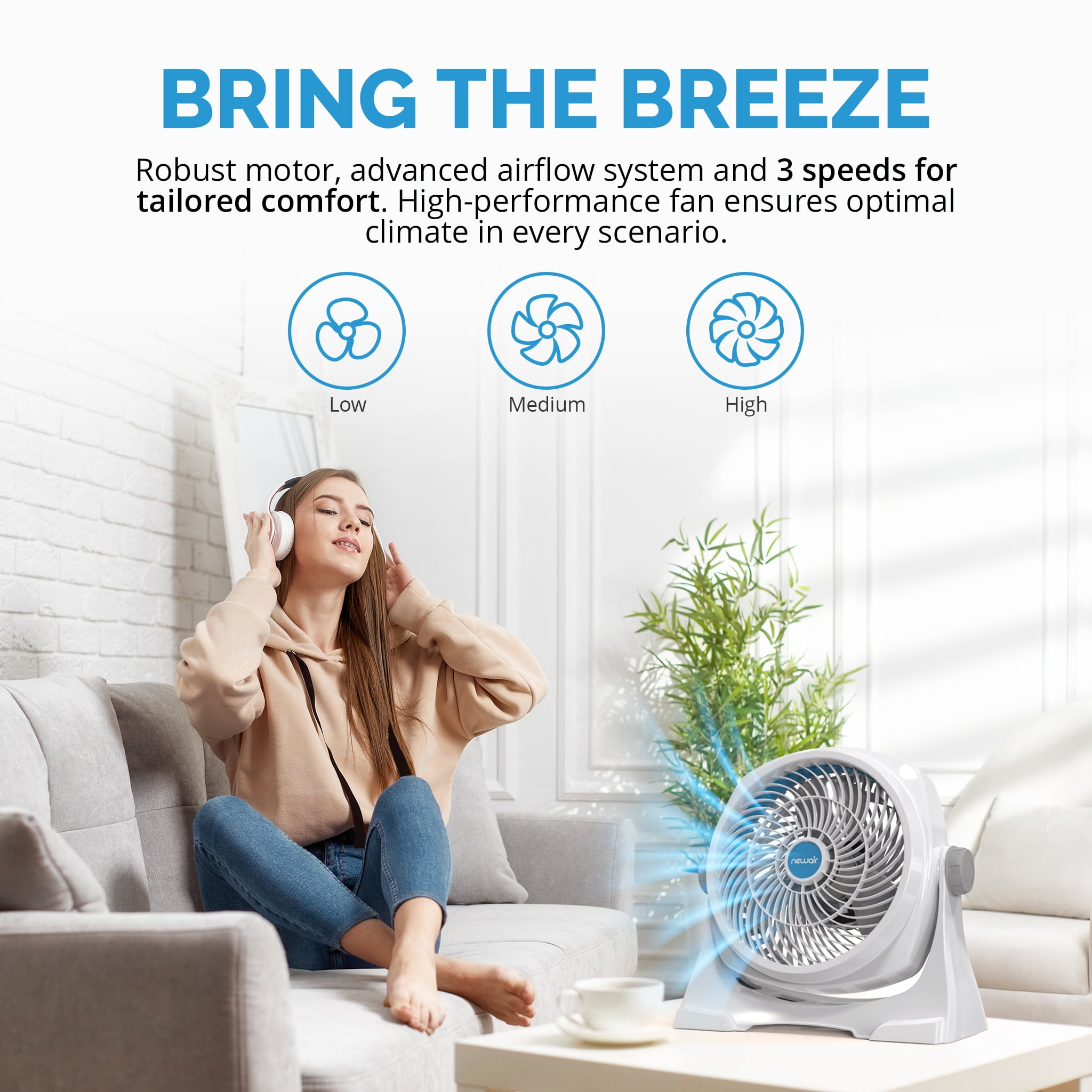 NewAir 12-Inch Portable Desk Fan with 360 Degree Pivot and 3-Speed Airflow (Grey, 12 in) z657r