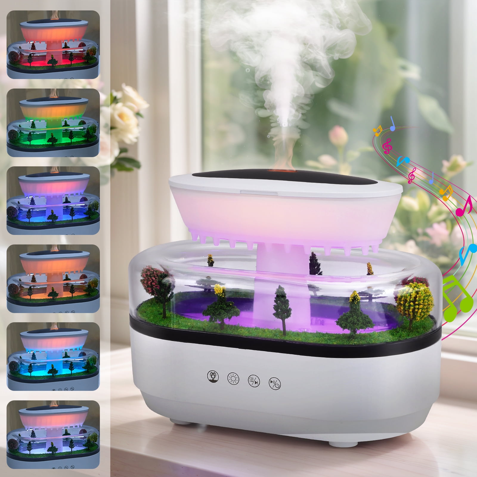 FANCYBANT Rain Cloud Aroma Diffuser and Humidifier with White Noise and 7-Color LED Light (White, 8.45 fl oz) n6o8w