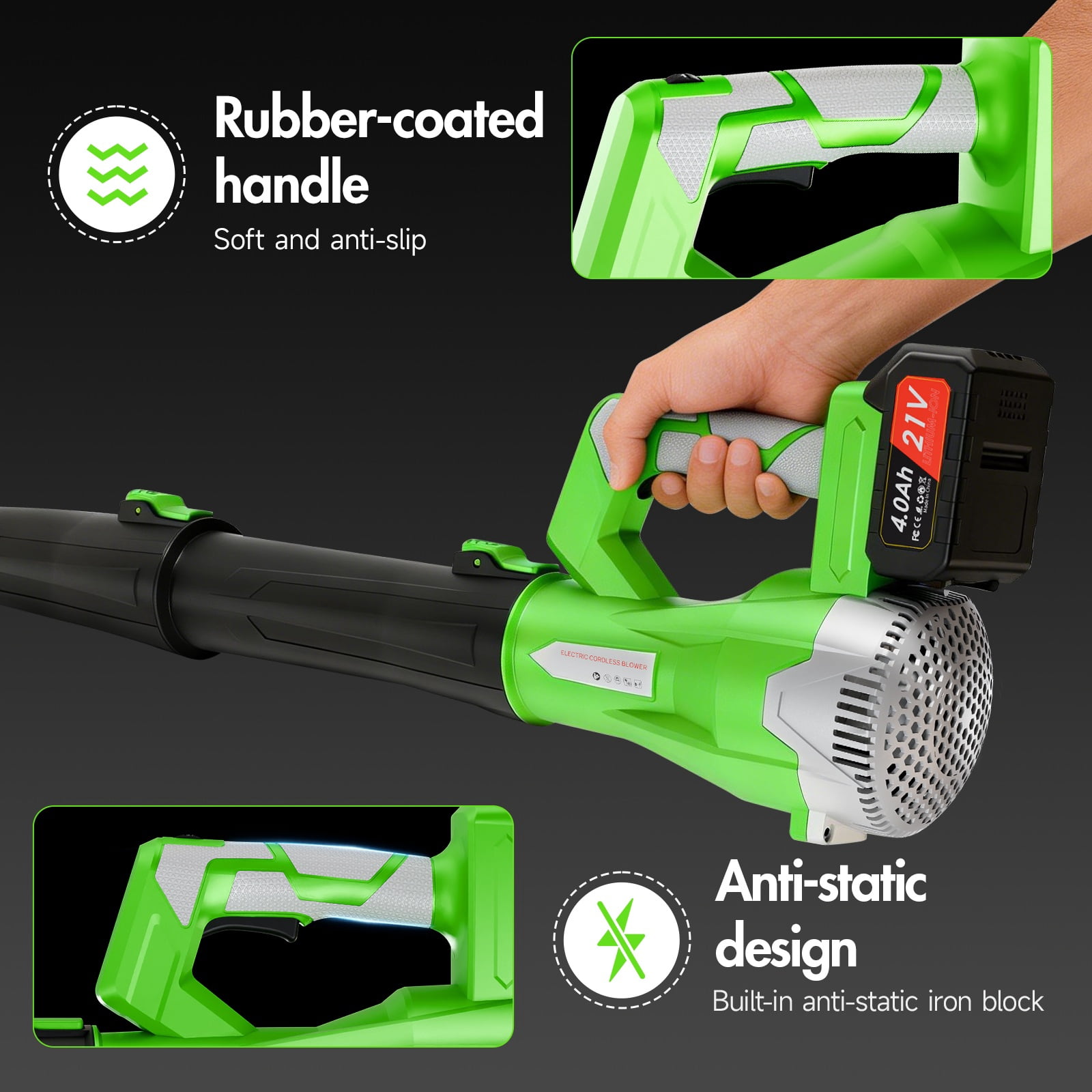 CATGOOD 21V Cordless Leaf Blower, 750CFM 200MPH Electric Blower with 6 Speed Control and 2 Batteries (Black, 3.2 lb) vkwln