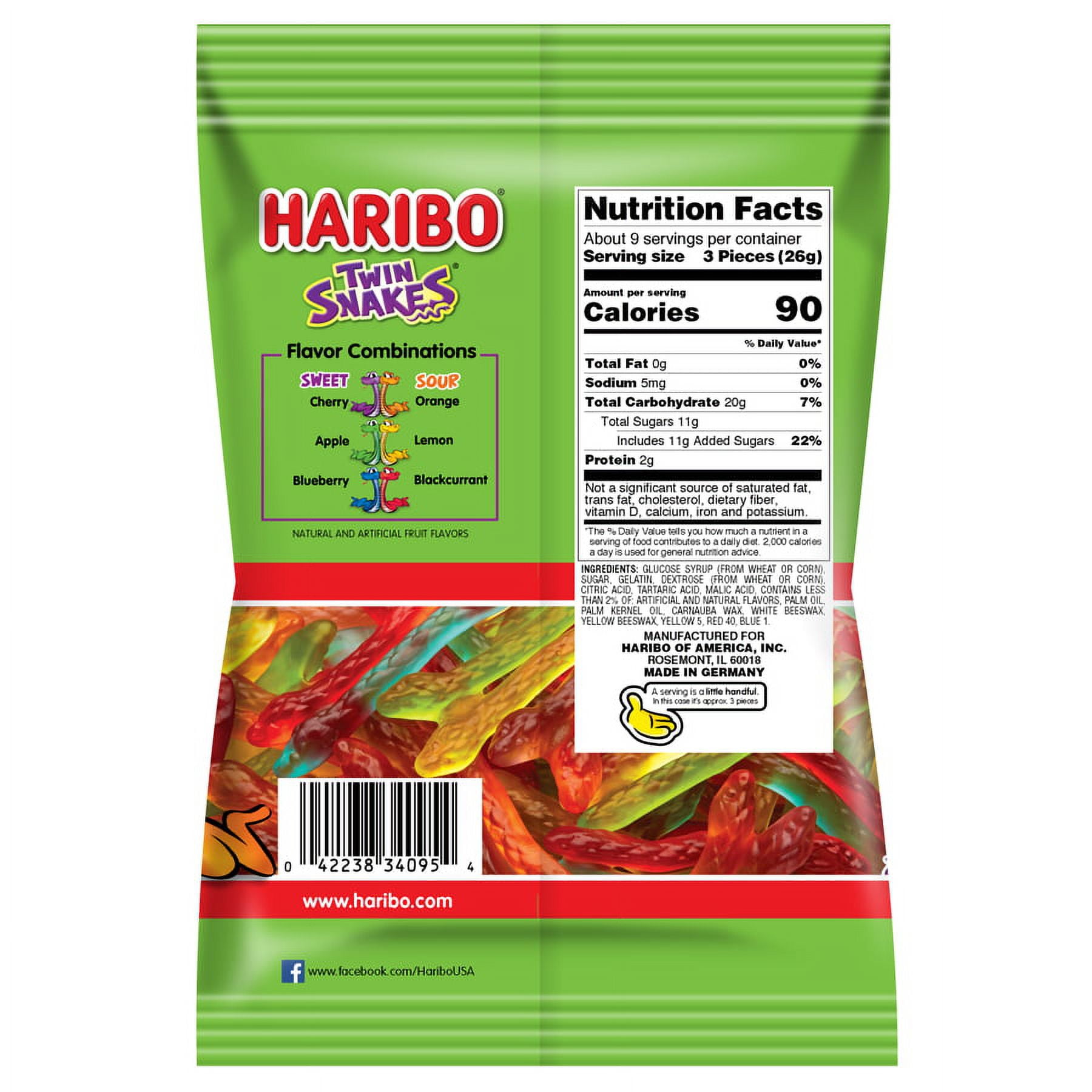 HARIBO Twin Snakes Gummies Sweet and Sour Assorted Fruit Flavors (8 oz) taqzf