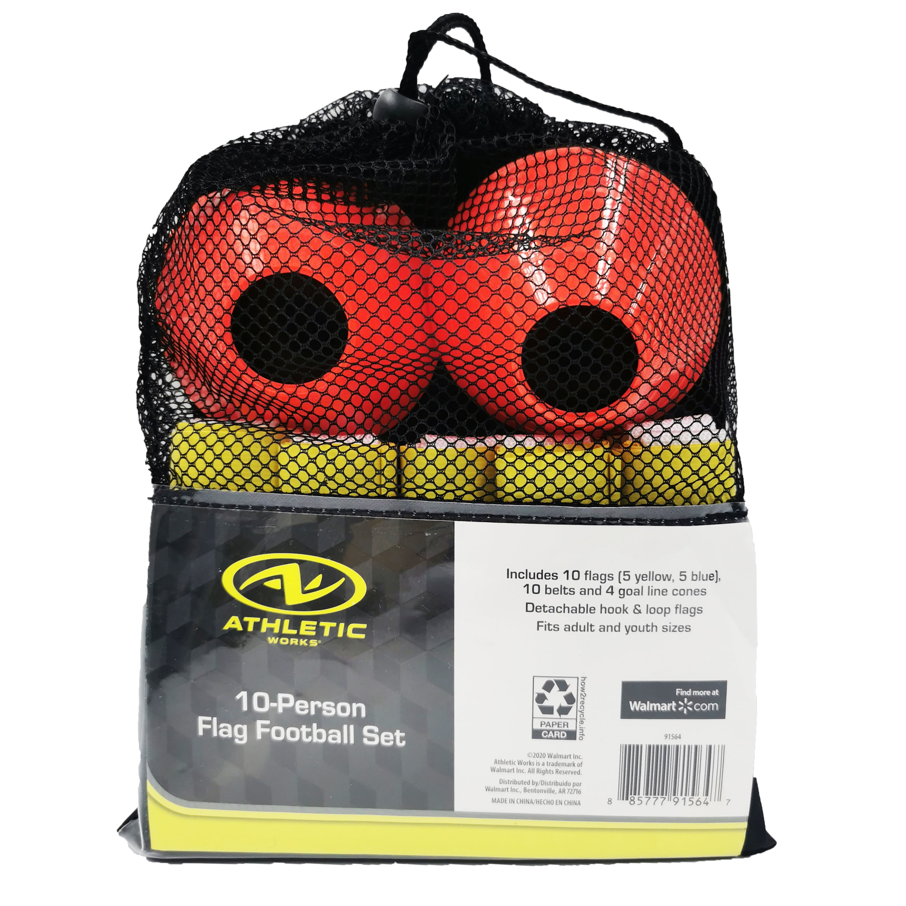 Athletic Works 10 Person Flag Football Set with Rip-Away Flags and Cones (Blue Yellow, 10 Player Pack) u3d00