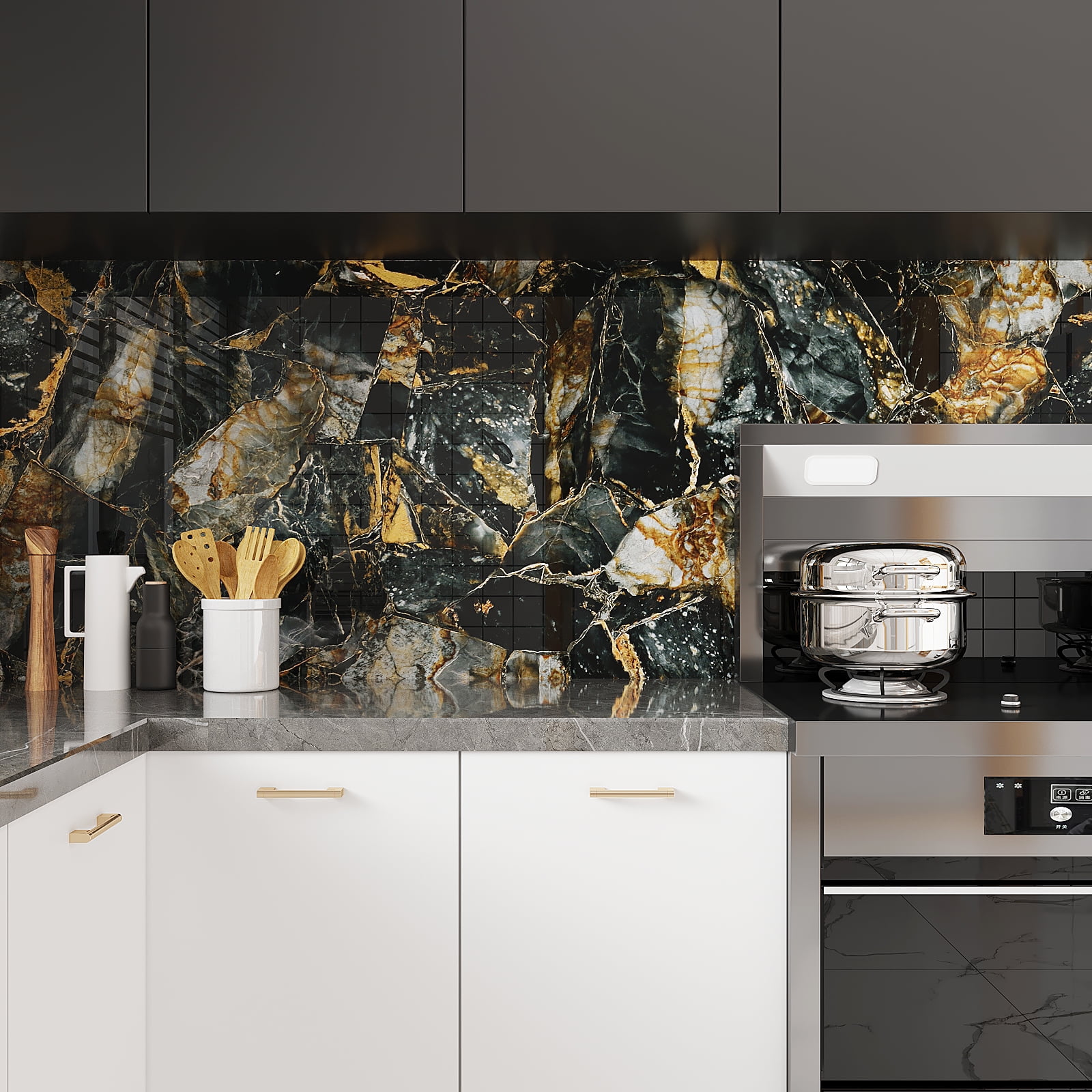 VEELIKE Marble Peel and Stick Countertop Contact Paper, Waterproof Vinyl Wallpaper for Kitchen and Furniture (Gold, 15.7 in x 118.1 in) uxclc