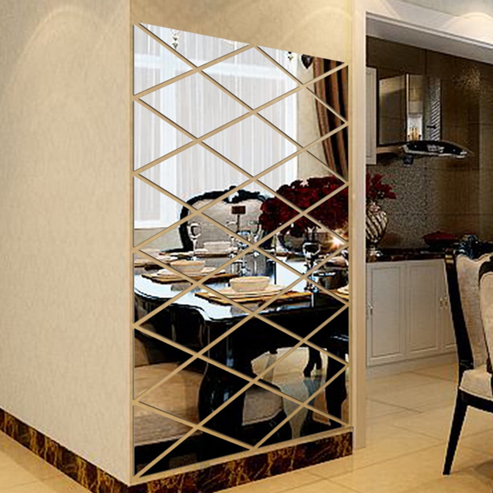 Jrocdr 3D Mirror Wall Stickers Peel and Stick Decorative Decals for Living Room and Bedroom (Silver, 12 in x 12 in) fk3n0