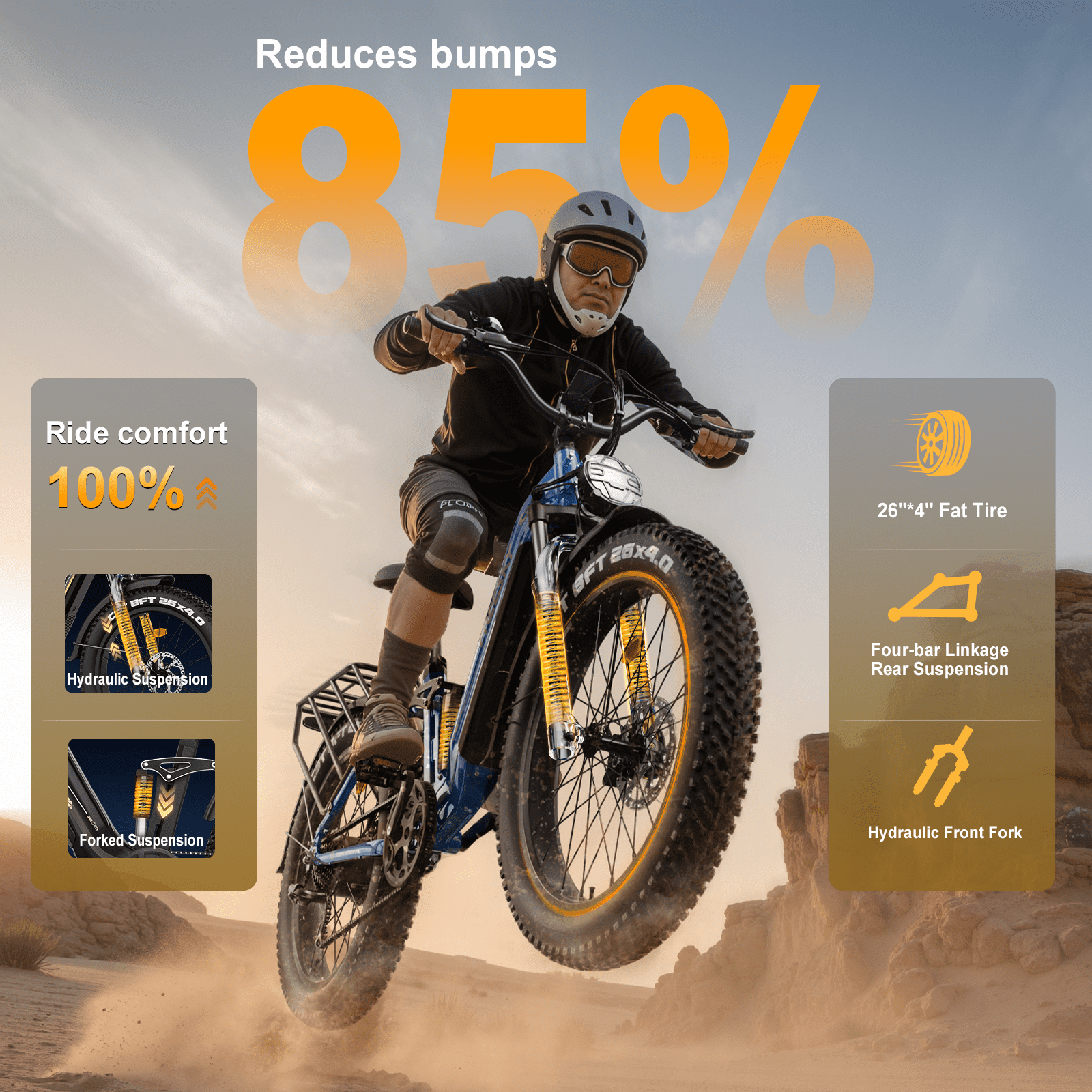FREESKY Electric Bike for Adults 3000W Motor 105-Mile Range Step-Thru E-Bike (Blue, 26 in Fat Tire) ctz14
