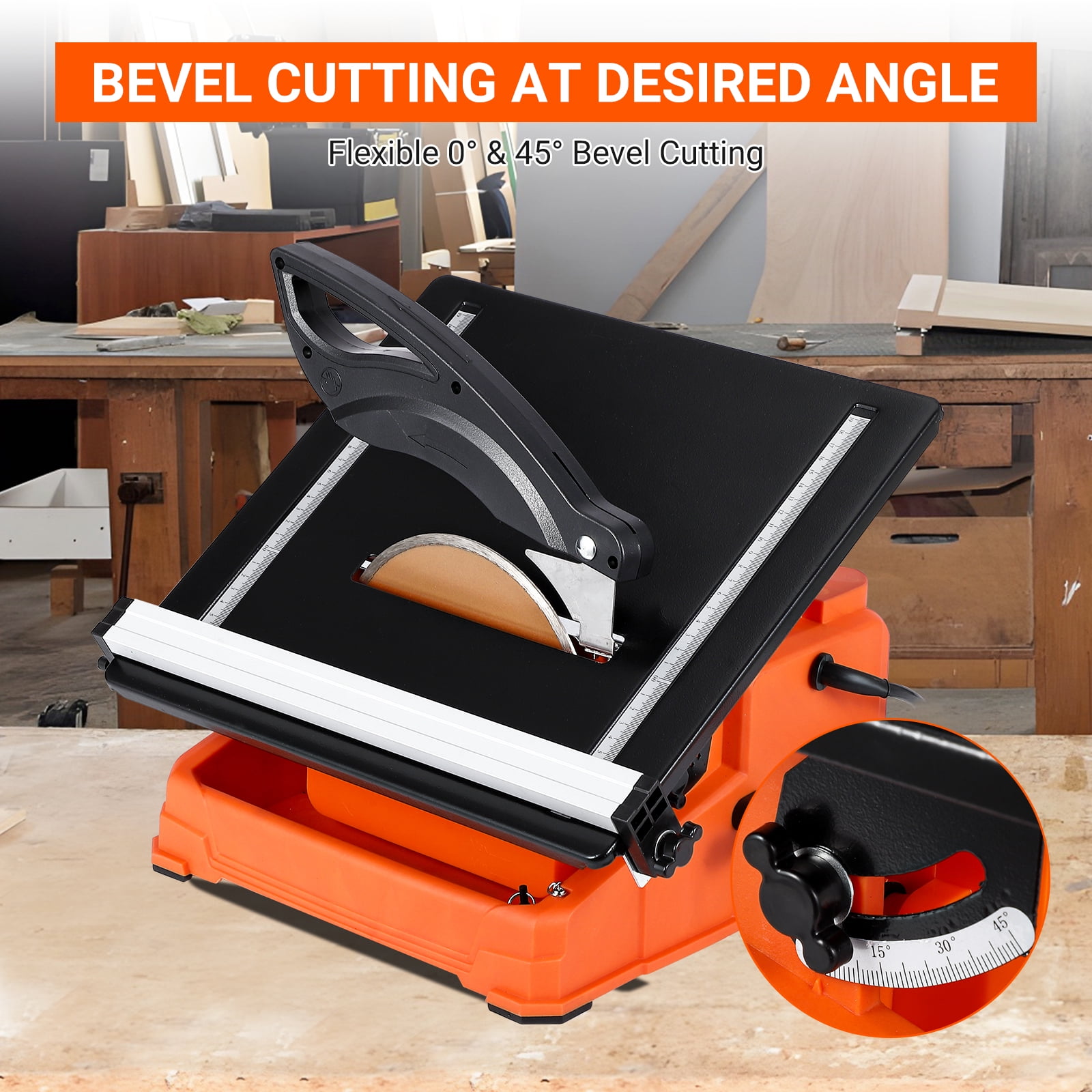 Teqin 7-inch Electric Wet Tile Saw with 3500 RPM Induction Motor and 0-45 Degree Miter Cutting Capability (7 in) liatj