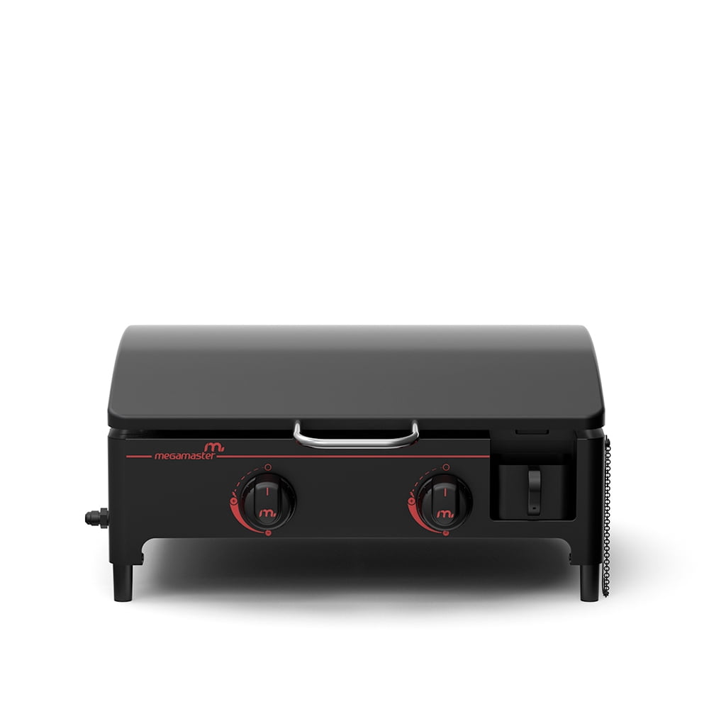 Megamaster 2-Burner Portable Gas Griddle with Built-In Lid, Outdoor Tabletop Propane Grill (Black, 282 sq in) onxqc