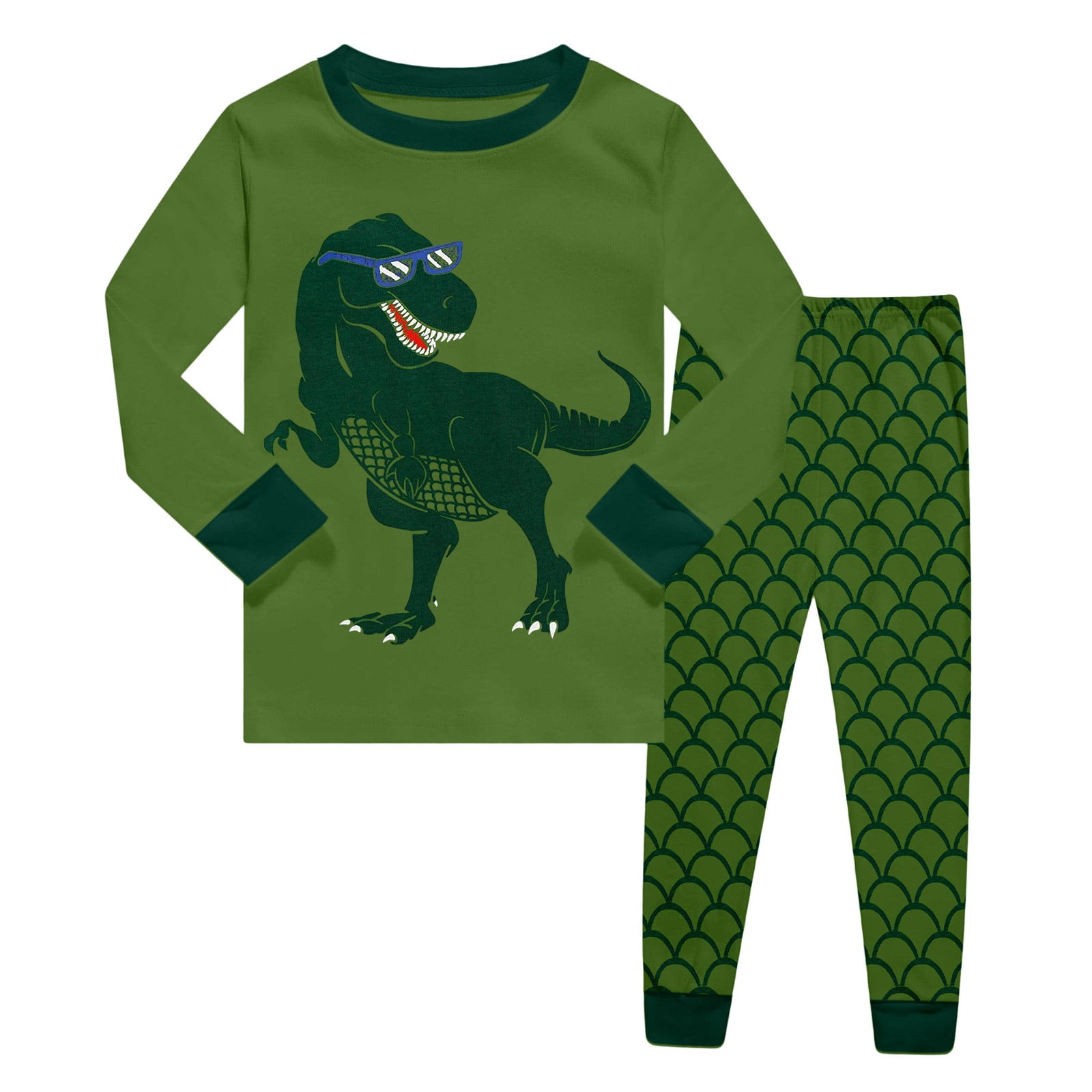 Zenthread Toddler Boy Dinosaur Long Sleeve T-Shirt and Pants Set (Green, 2T) yv312